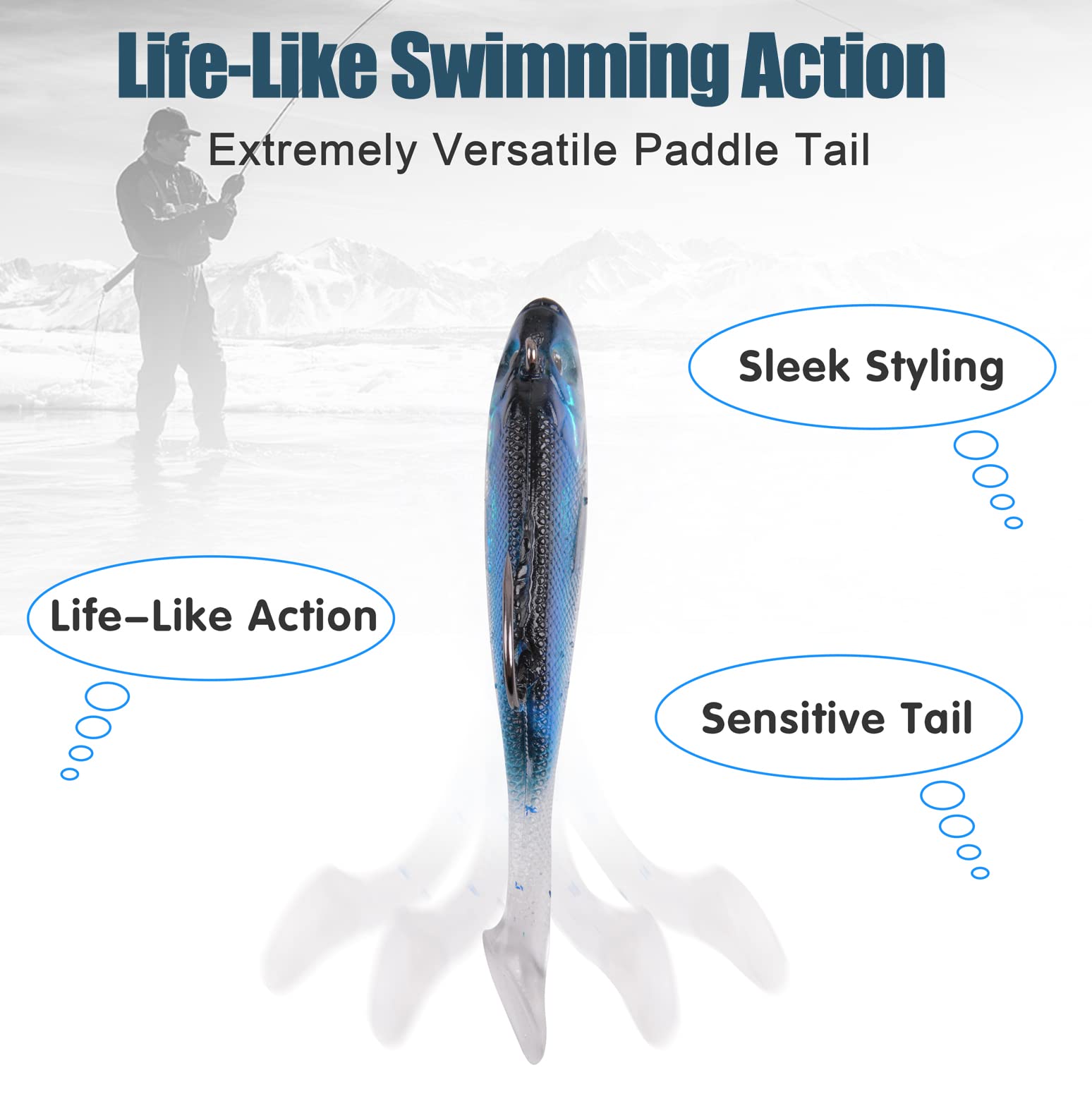 Pre-Rigged Jig Head Soft Fishing Lures with Paddle Tail Swimbaits - Bass, Trout, Pike, Walleye, Crappie Fishing Bait for Freshwater & Saltwater - Perfect for Shore Fishing, Boat Fishing, and Ice Fishing Adventures