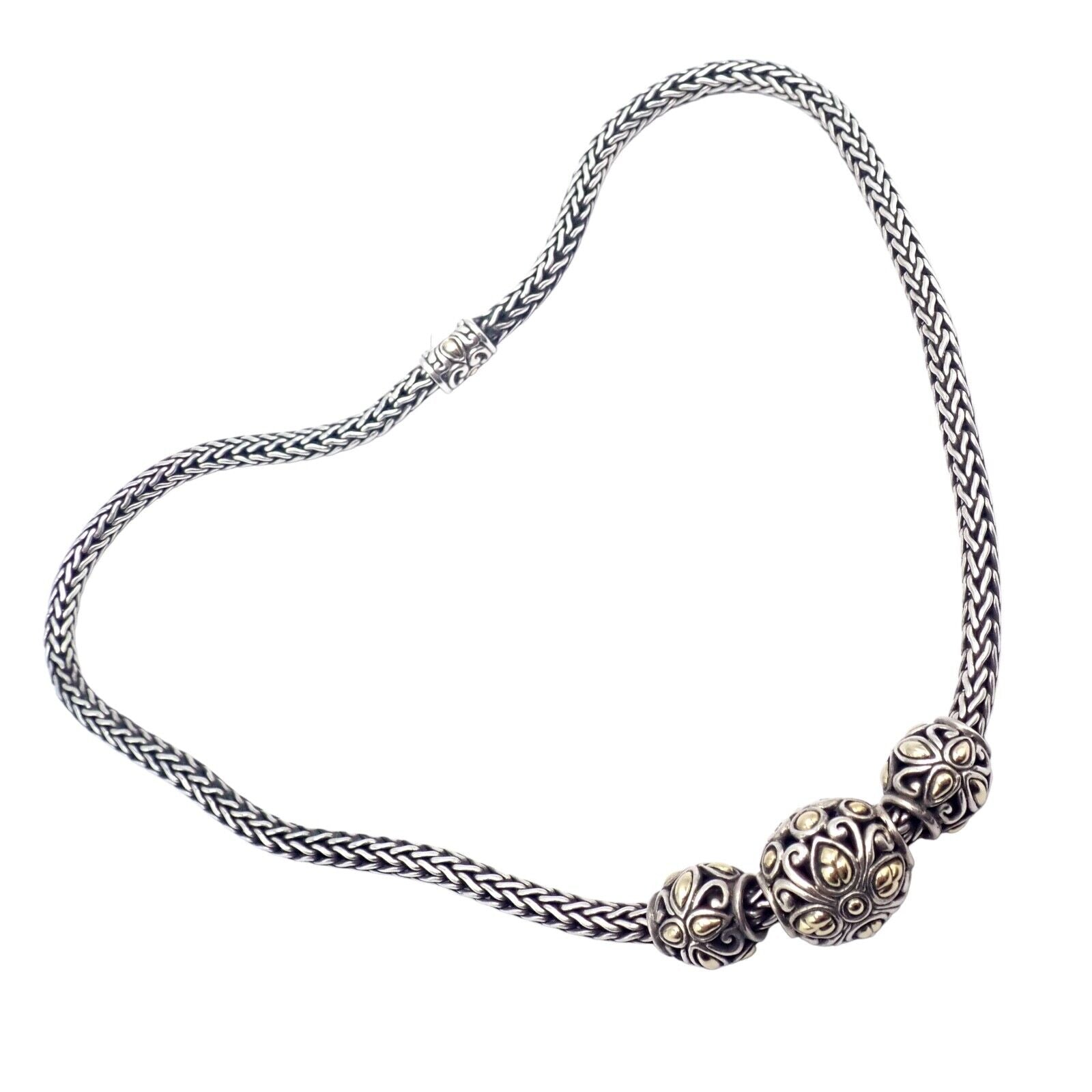 John Hardy JH Sterling Silver & 18k Yellow Gold Jaisalmer Classic Wheat Dot 3 Ball Necklace for Women | Elegant Layered Jewelry for Weddings, Parties & Special Occasions