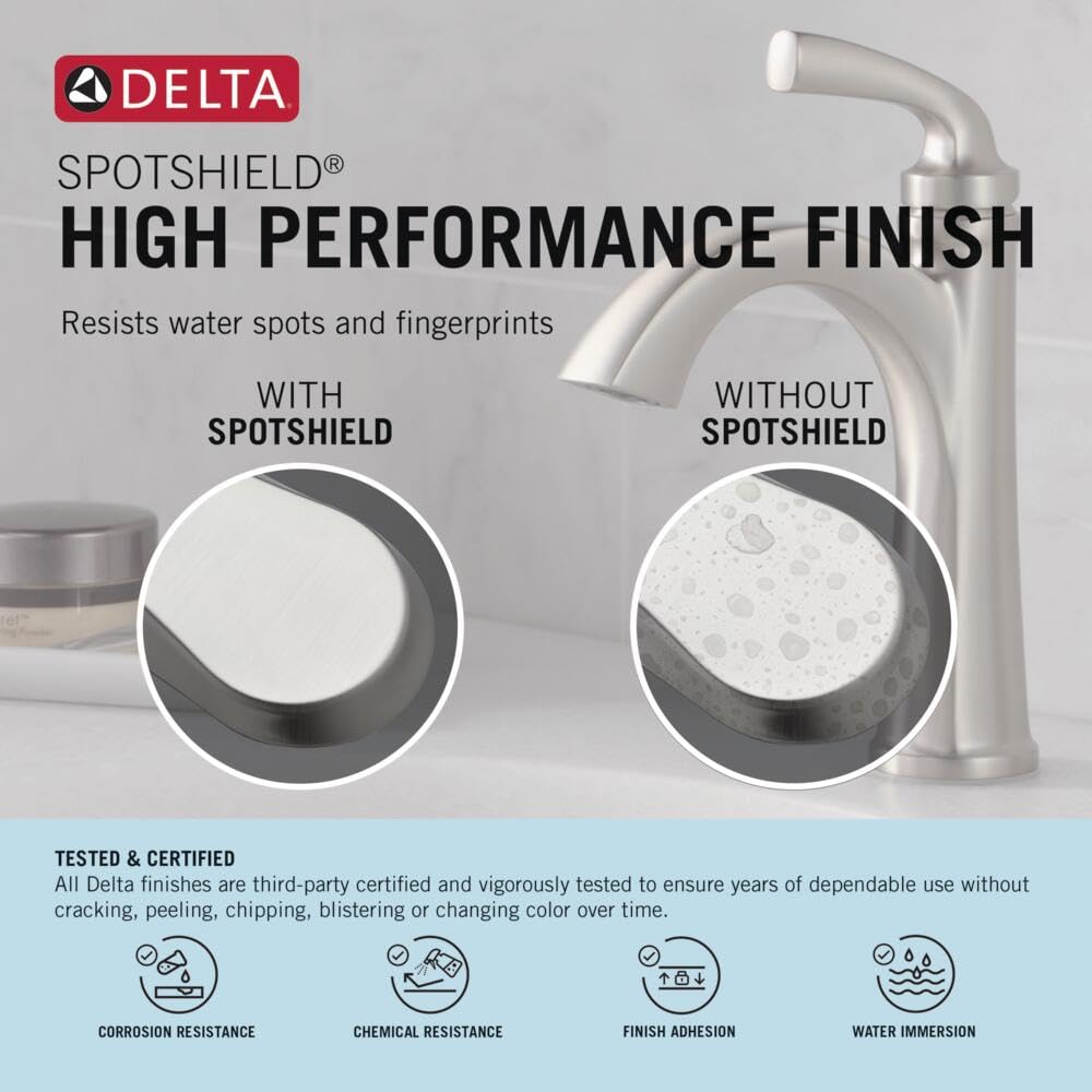 DELTA 35864LF-SP Geist Single-Handle Bathroom Faucet with SpotShield Finish in Brushed Nickel - Perfect for Modern Bathrooms & Spa-Like Showers