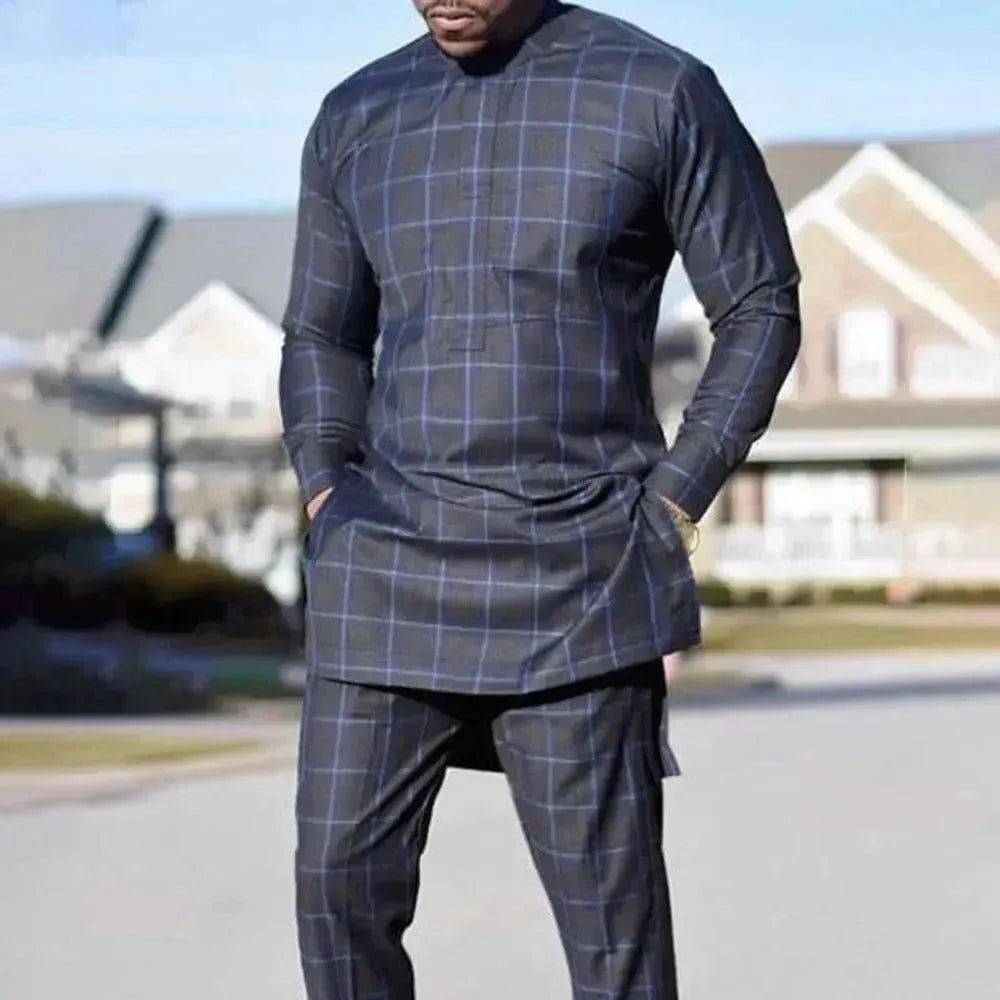 Stylish Plaid African Outfit Two Piece Set - Trendy Ankara Print Women's Dress Set for Parties, Weddings & Cultural Events