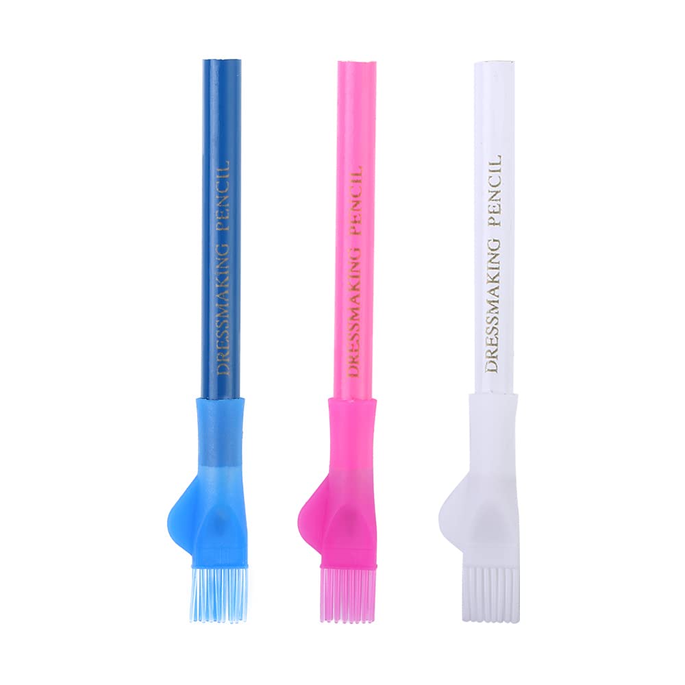 3-Piece Water Soluble Fabric Marking Pens Set - Washable Tailor's Chalk Pens with Brush Cap for Sewing, Quilting & DIY Crafts (Blue/Red/White) | Perfect for Fabric Tracing, Pattern Marking & Dressmaking Projects