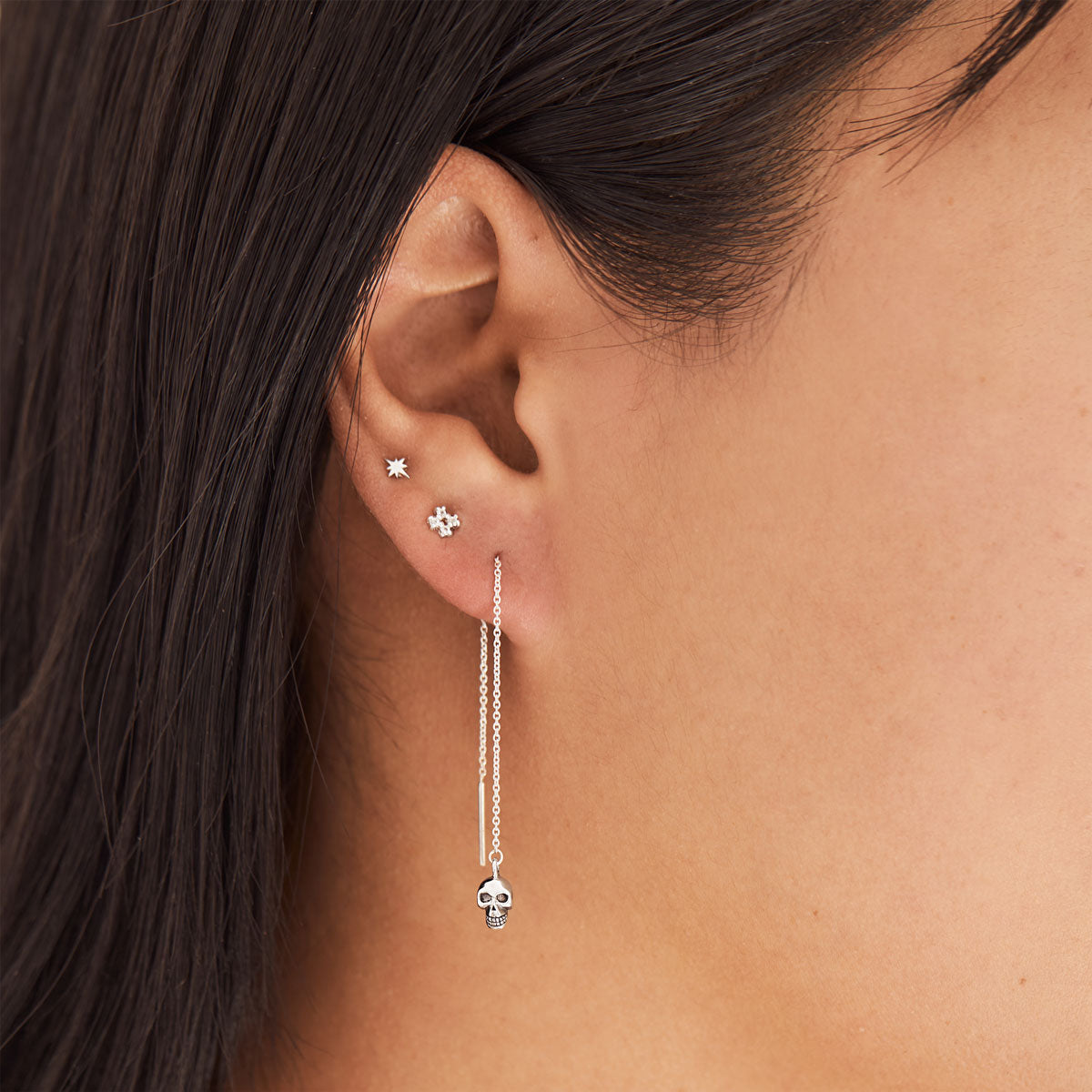 Dainty Skull Threader Earrings for Women - Minimalist Gothic Boho Jewelry - Perfect for Halloween, Parties & Everyday Wear
