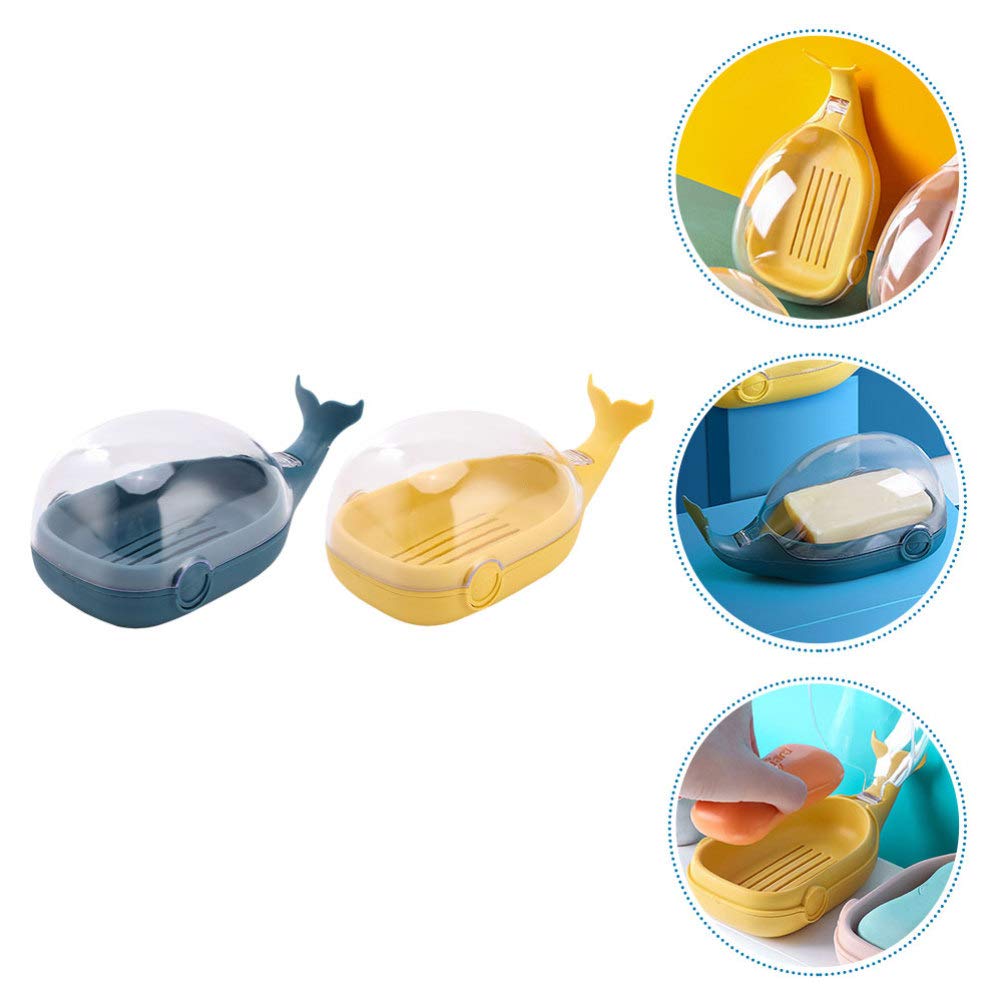 2-Pack Whale Drain Soap Box - Portable Travel Soap Container with Drain Holes, Clear Plastic Soap Holder for Bathroom, Kitchen & Travel - Double Layer PP Clamshell Design for Shower, Sink & Countertop Organization