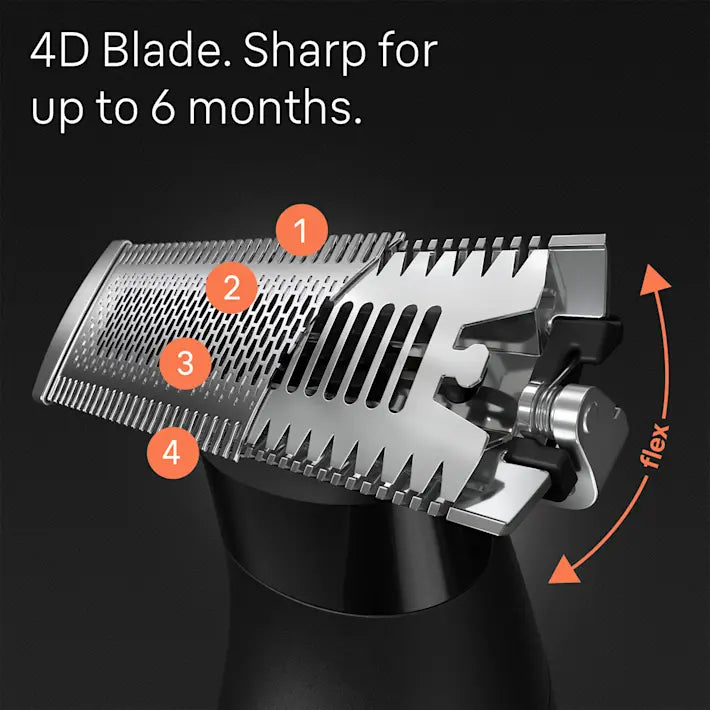 XT5200 Hybrid Trimmer for Face & Body - 4D Flex Blade, Waterproof, 6 Attachments, Travel Pouch - Perfect for Men's Grooming, Beard Trimming, and Body Hair Care at Home or Travel