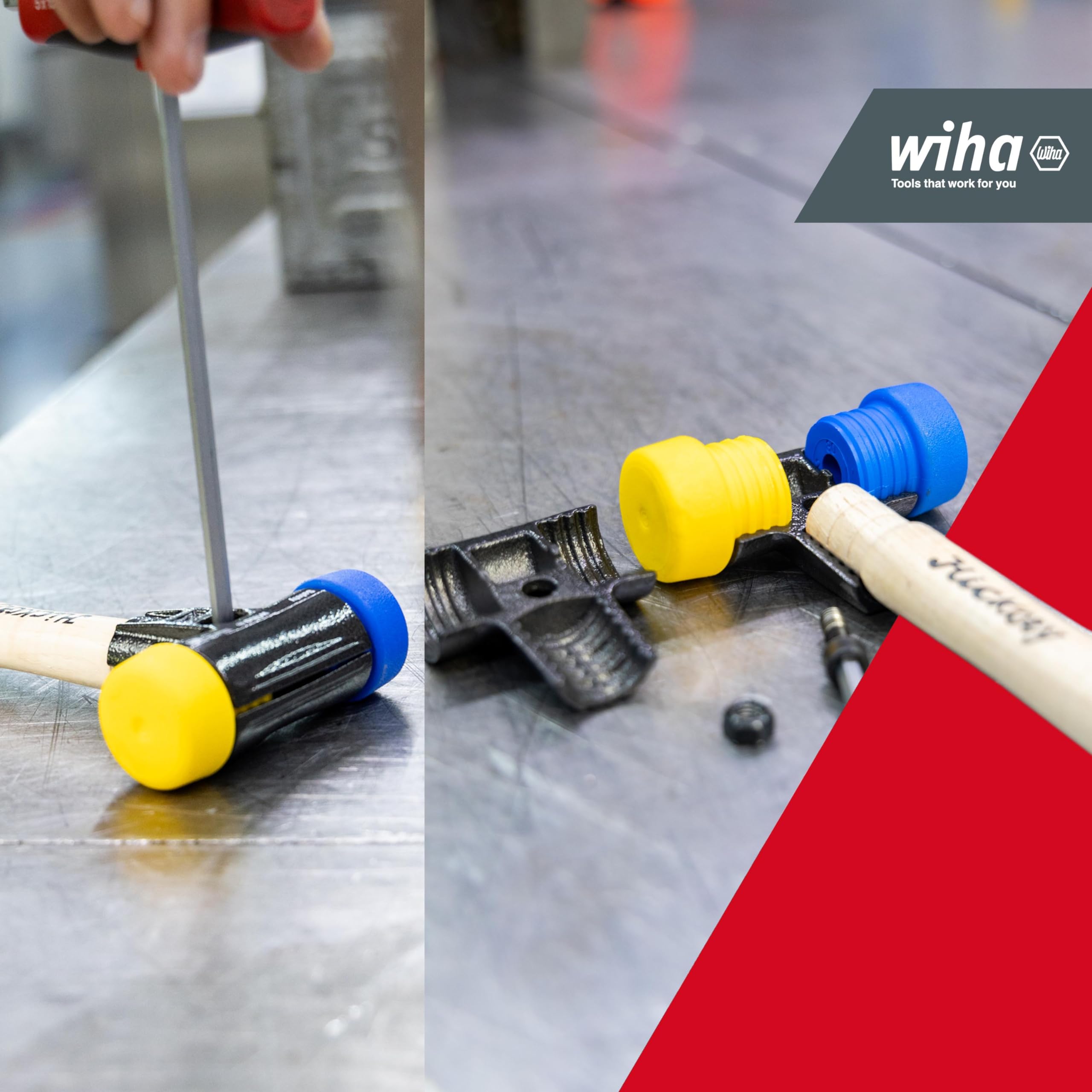 Wiha 83215040 Safety Medium Hard Soft-Faced Hammer - 40mm Blue/Yellow Non-Slip Grip - Perfect for Automotive, Woodworking & Home Repairs