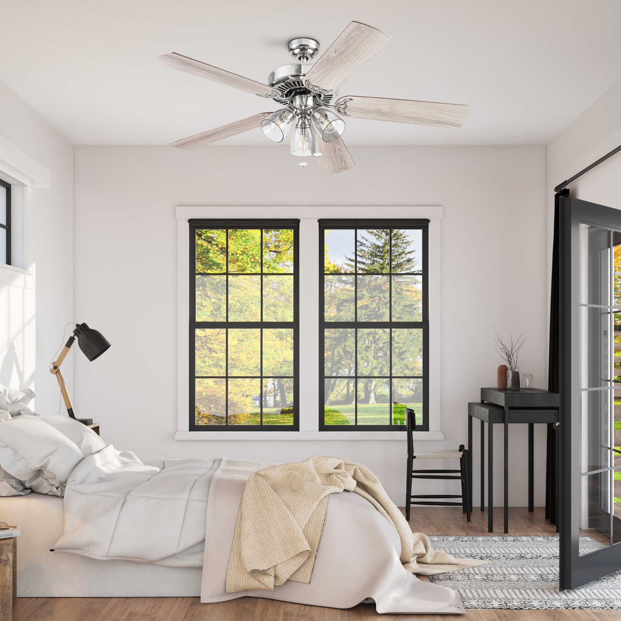 52 Inch Saybrook Brushed Nickel Ceiling Fan with Pull Chain - Perfect for Living Room, Bedroom, and Office Cooling & Air Circulation