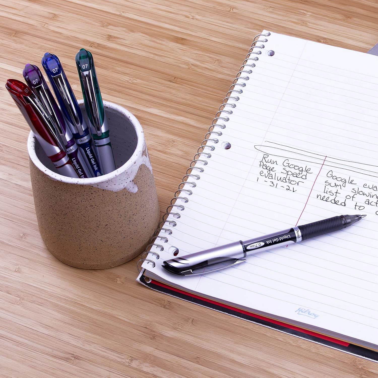 Pentel EnerGel Gel Ink Pens - 12 Pack Medium Point (0.7mm) Metal Tip Blue Ink Pens (BL57-C) - Smooth Writing for Office, School & Note Taking