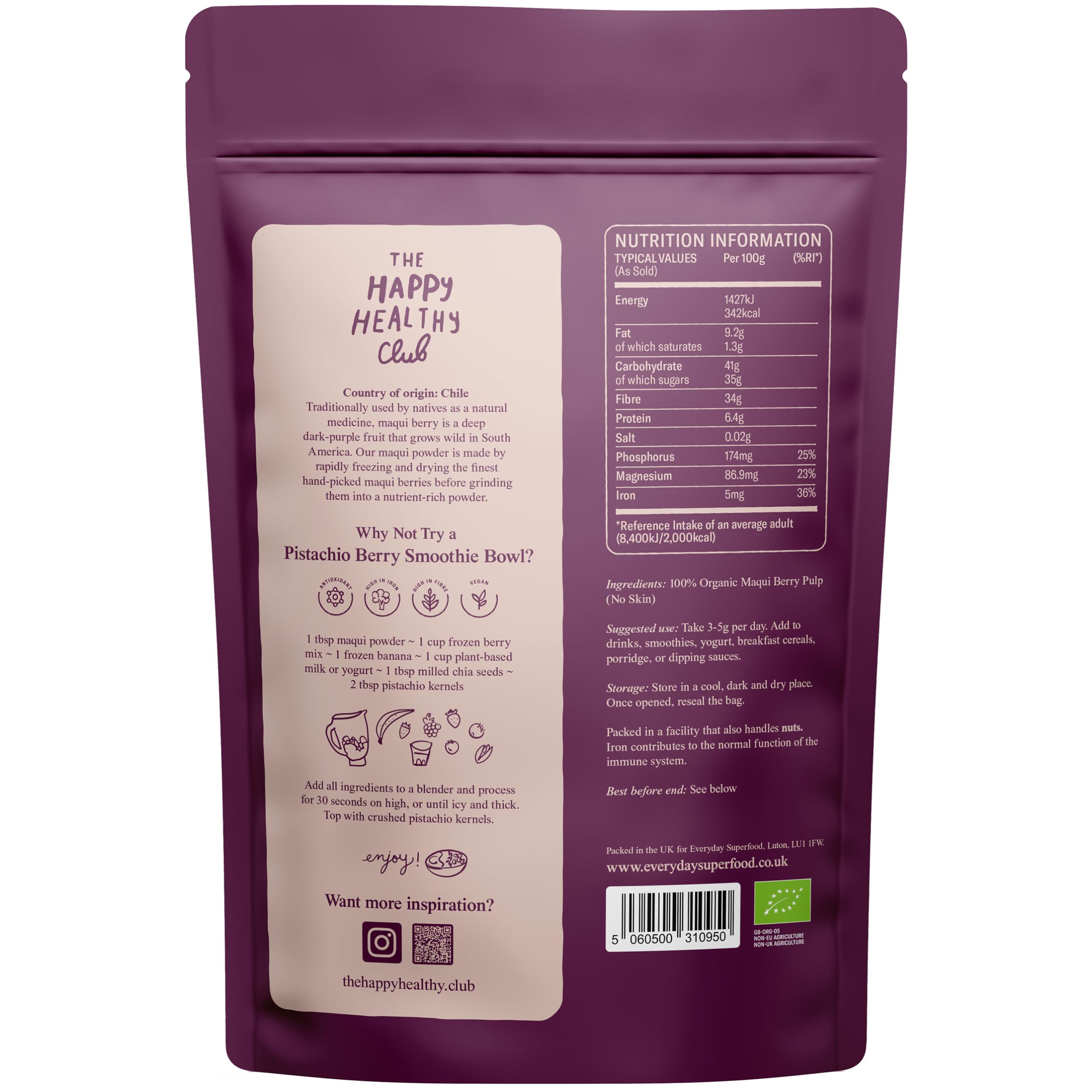 Organic Maqui Berry Powder 50g - Freeze Dried Superfood for Smoothies, Acai Bowls & Healthy Snacks | Antioxidant-Rich, Vegan & Gluten-Free | Perfect for Breakfast, Post-Workout & Weight Loss