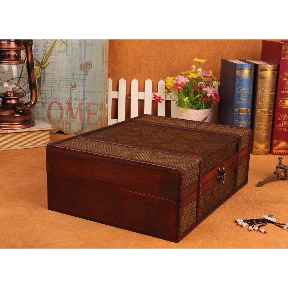 Cabilock Wooden Memory Box - Desktop Storage Organizer for Books, Jewelry & Documents - Decorative Treasure Box Without Lock (Lotus Design) - Perfect for Home Office, Gift Giving & Keepsake Storage