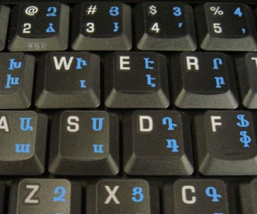Armenian Keyboard Decals - Transparent Background with Blue, Black, Green, Red, White or Yellow Lettering (Blue) - Perfect for Laptops, Computers & Custom Keyboard Stickers