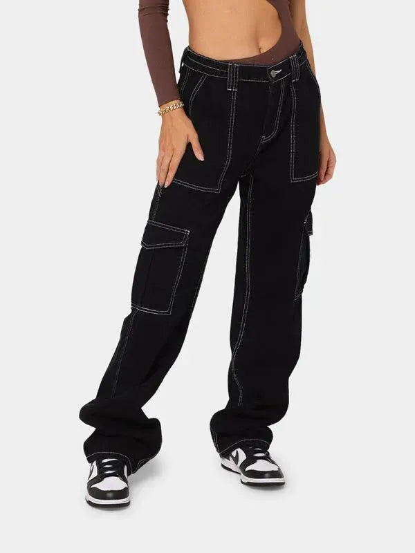 Women's High Waisted Wide Leg Cargo Jeans - Stretch Denim Pants for Casual & Streetwear Fashion | Perfect for Everyday Wear, Travel & Outdoor Activities