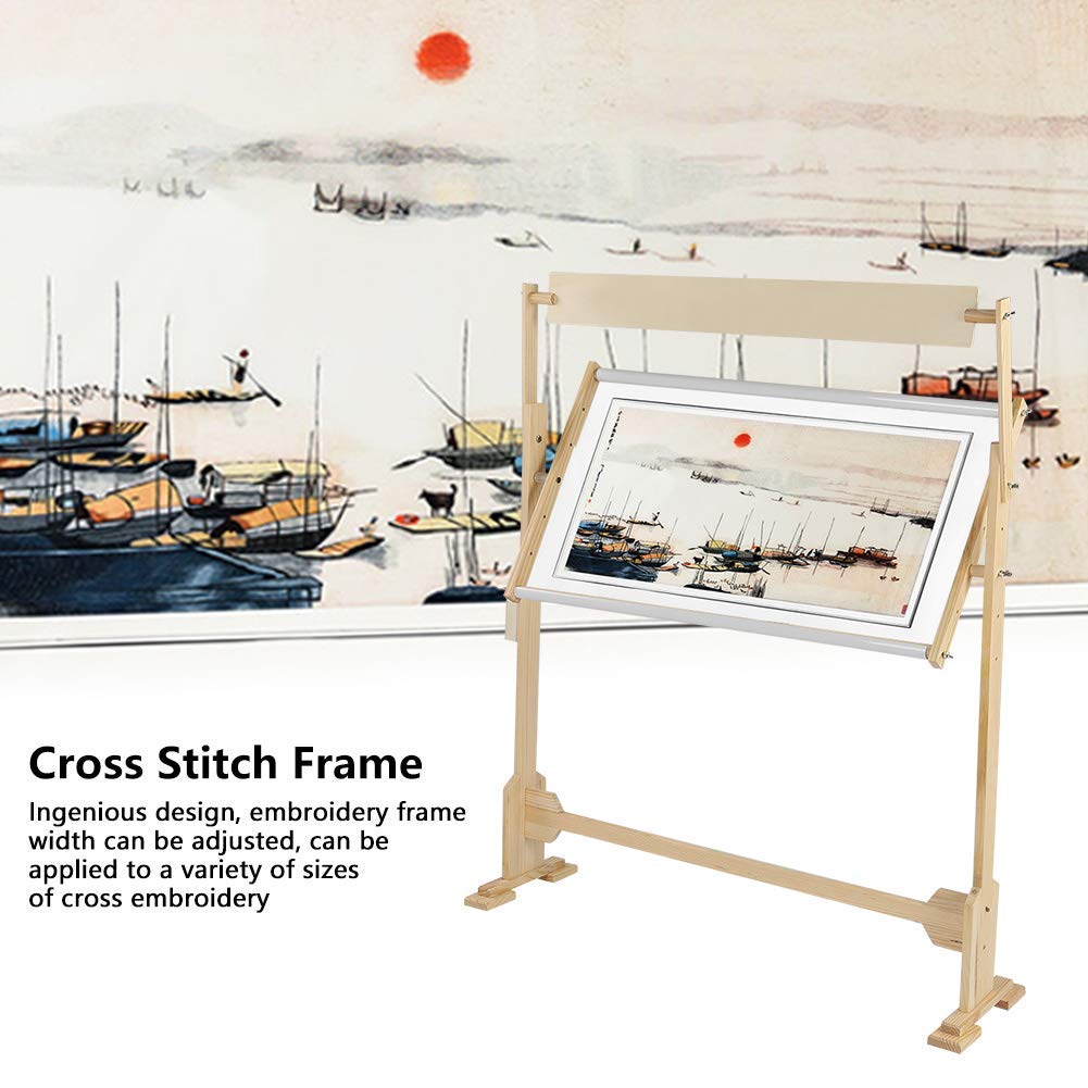 Adjustable Wooden Embroidery Stand - 360° Rotating Cross Stitch Floor Stand with Scroll Frame | Needlework Holder for Lap Table Craft & Sewing Projects | Perfect for Home Decor, DIY Gifts & Professional Embroidery Work