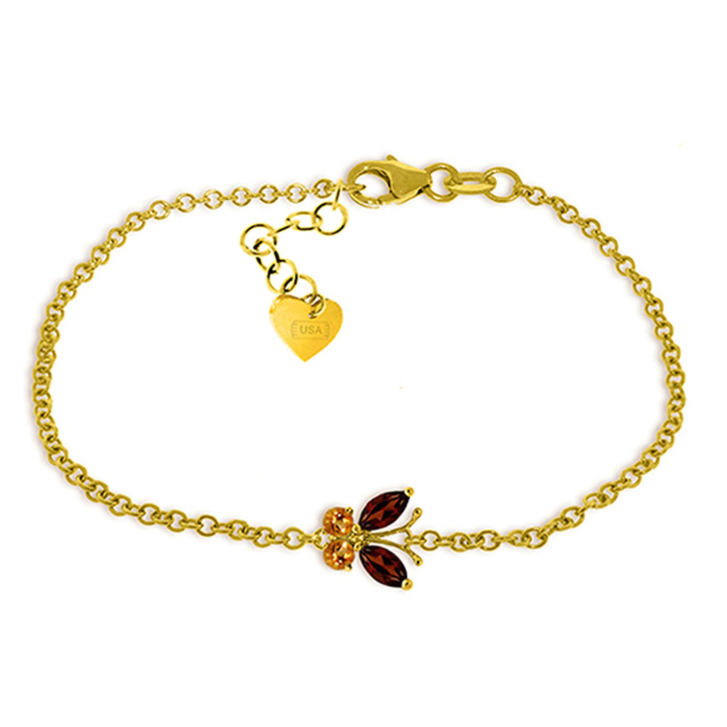 14K Solid Gold Flutter Bracelet with 0.6 CTW Garnet & Citrine - Elegant Galaxy Gold GG Jewelry for Women - Perfect for Weddings, Anniversaries & Special Occasions