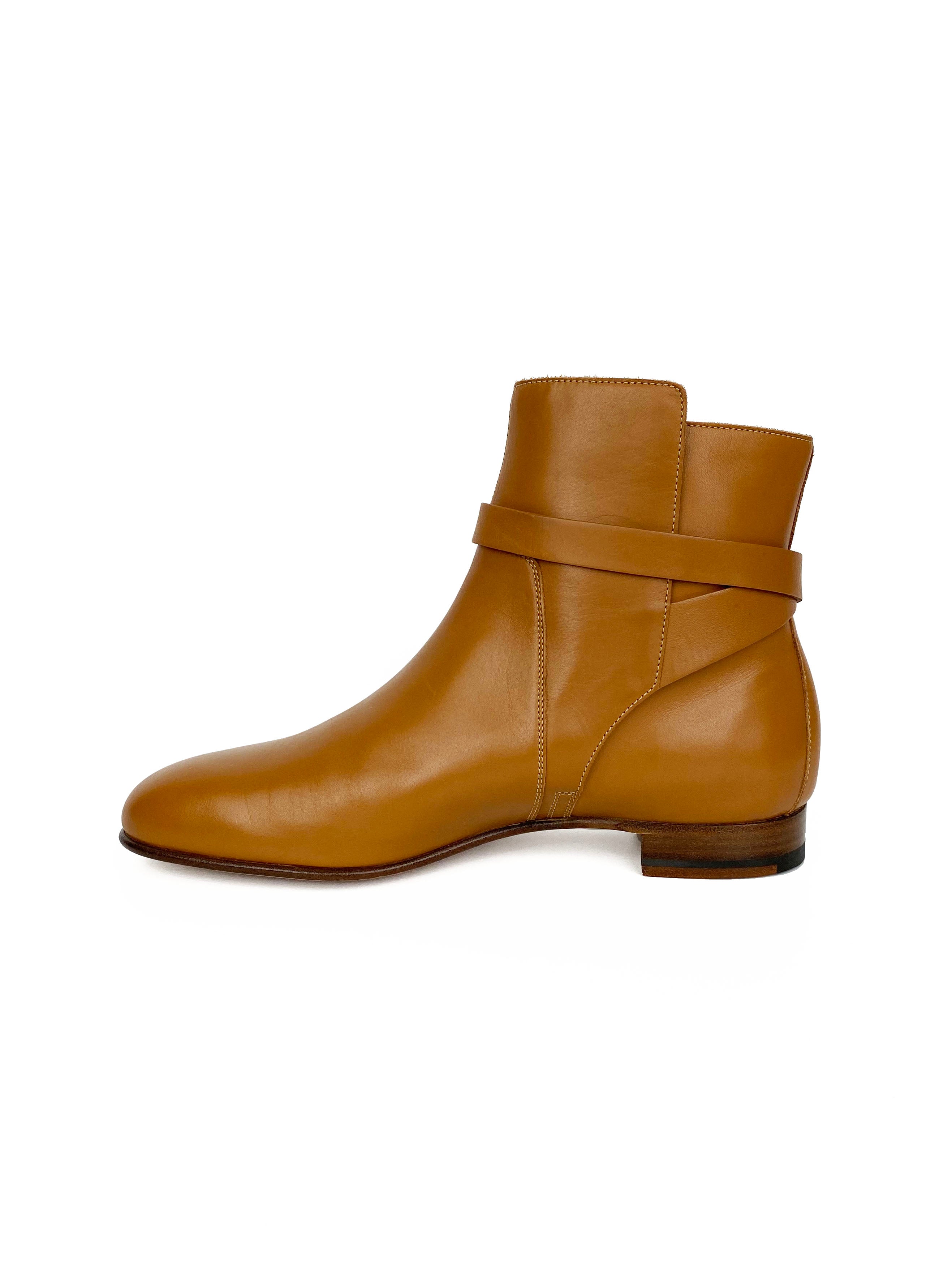 Hermes Light Brown Kelly Ankle Boots Size 37.5 - Women's Luxury Leather Booties for Fall & Winter Fashion, Office & Evening Wear