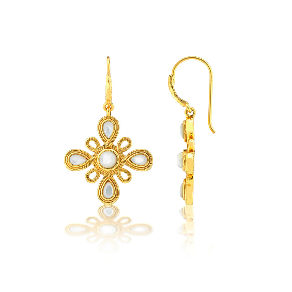 Capucine De Wulf Monique Gem Dangle Earrings - Mother of Pearl Drop Earrings for Women | Elegant Jewelry Gift for Bridal, Party & Special Occasions