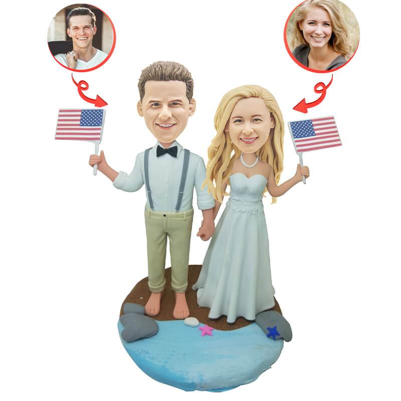 Custom Wedding Couple Bobblehead with National Flag - Personalized Anniversary Gift for Husband & Wife - Perfect for Wedding, Engagement & Valentine's Day Gifts