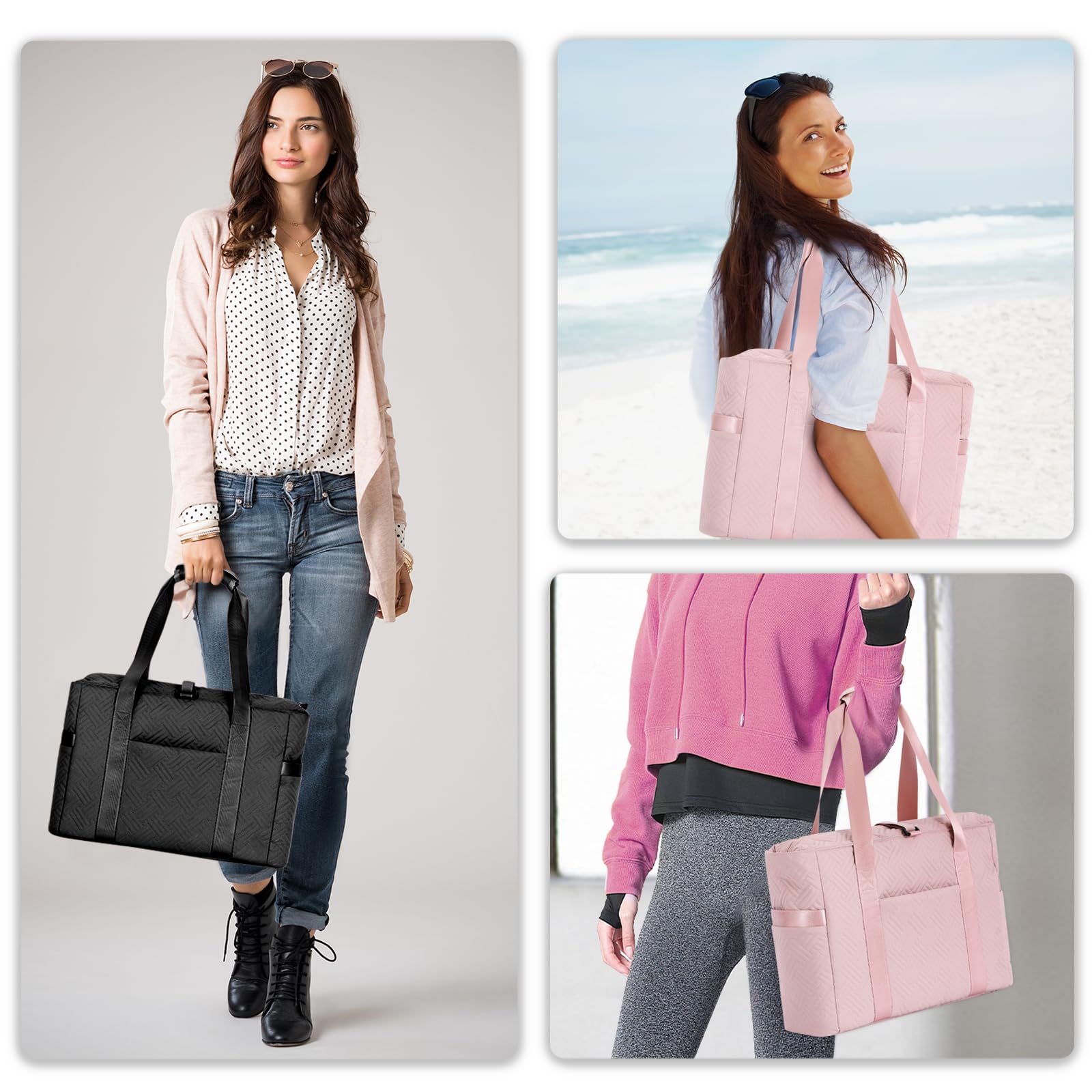 Stylish Large Tote Bag for Women with Zipper & Multiple Pockets - Durable Work Tote Handbag with Padded Handles & Yoga Mat Buckle - Perfect for Office, Travel, Gym & Everyday Use
