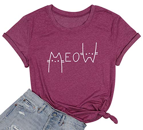Women's Cat Lover Graphic T-Shirt - Funny Meow Print Casual Tee for Cat Owners | Perfect Gift for Cat Enthusiasts & Everyday Wear