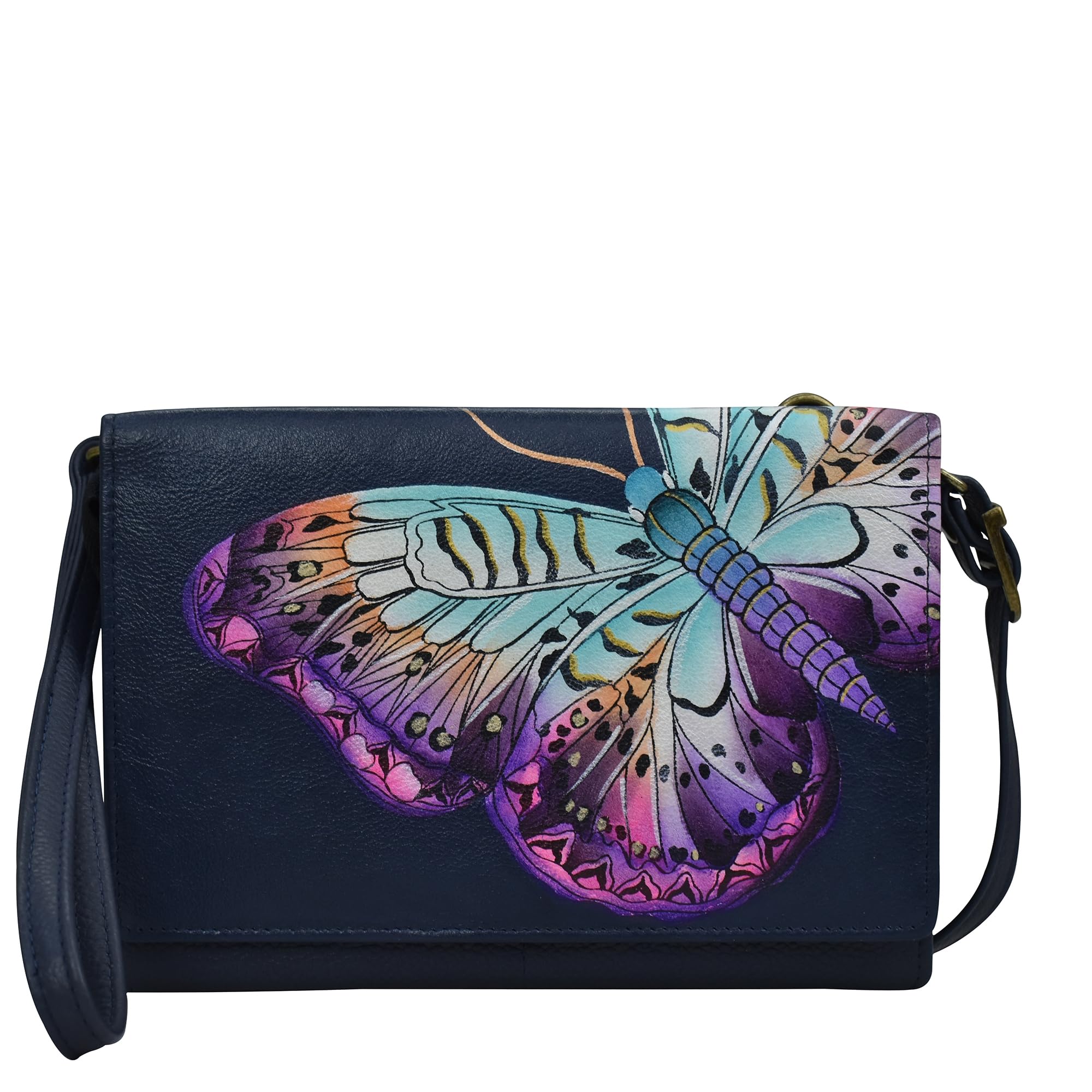 Anna by Anuschka Women's Hand-Painted Genuine Leather 4-in-1 Organizer Bag - Crossbody, Belt Bag, Clutch & Wristlet - Perfect for Travel, Shopping & Everyday Use