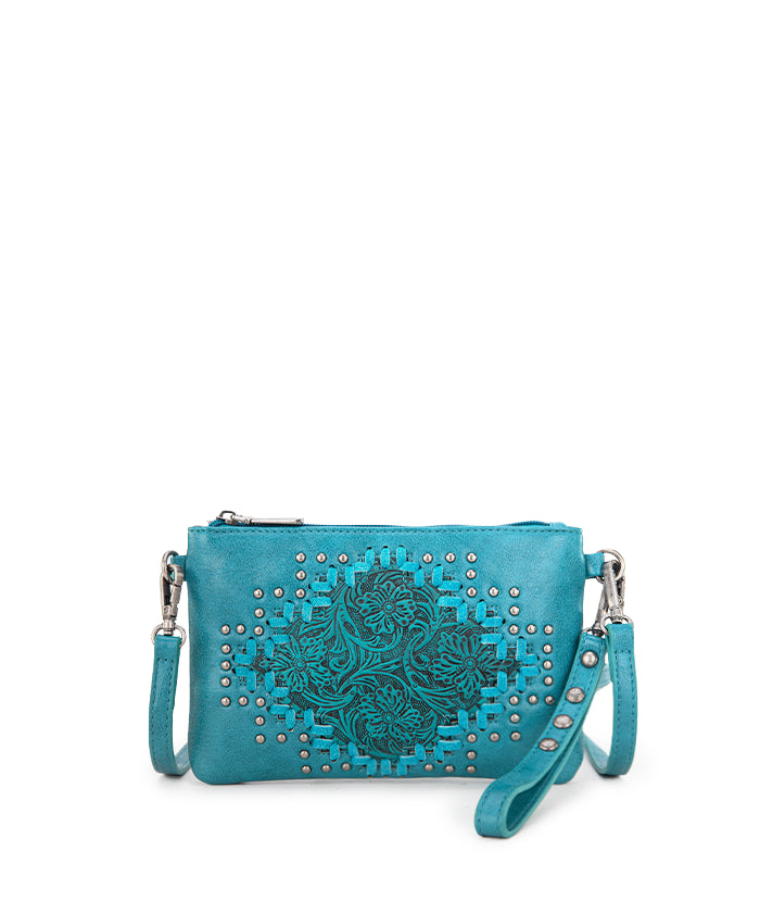 Montana West Genuine Leather Tooled Studded Crossbody Bag for Women - Stylish Western Boho Purse for Daily Use, Travel & Shopping