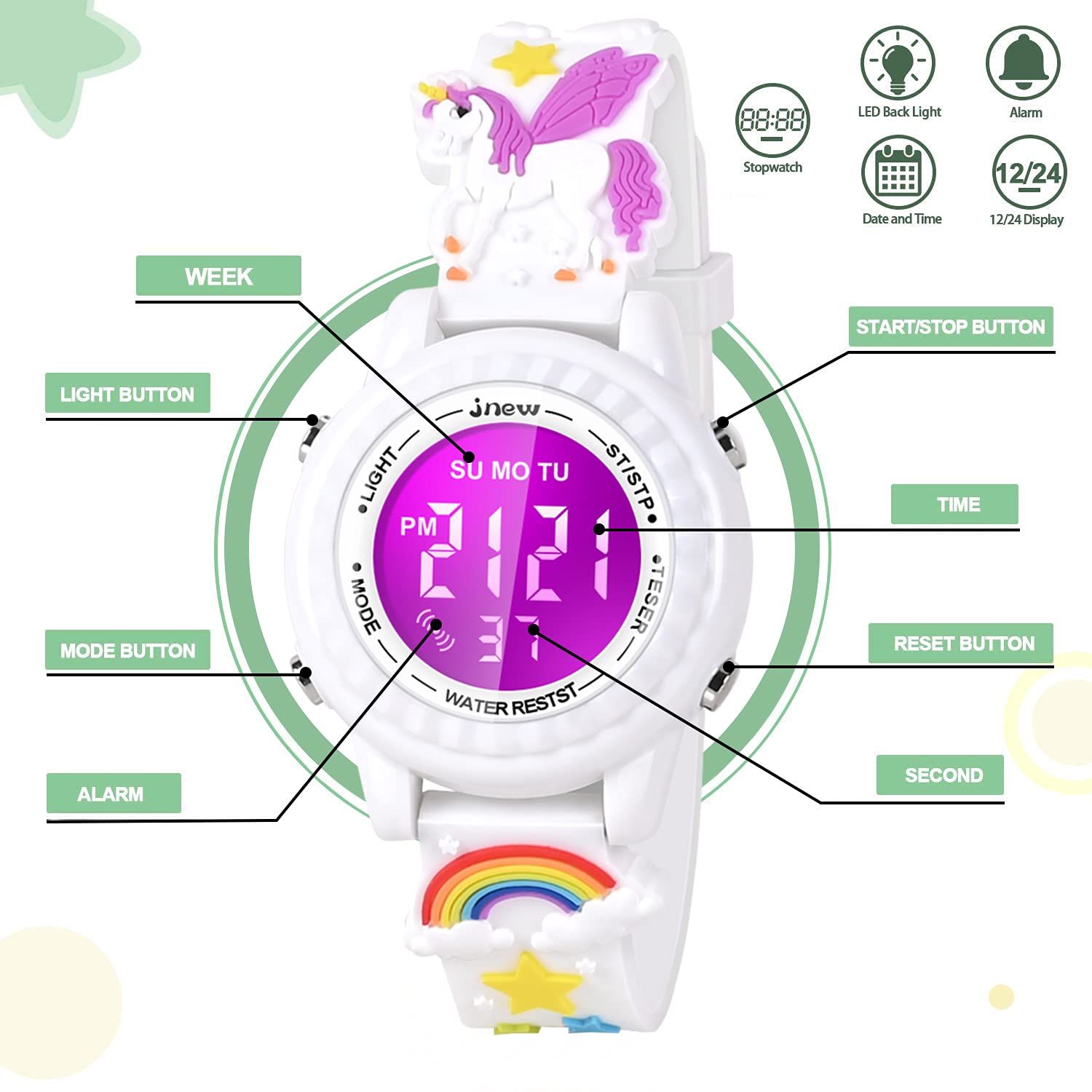 3D Cartoon Waterproof Kids Watches with Alarm - Best Toys Gifts for Girls Age 3-10 | Fun & Durable Watch for Swimming, School & Outdoor Play