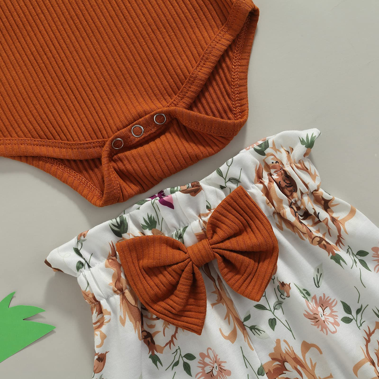 Adorable Newborn Baby Girl Outfits - Ribbed Romper & Floral Shorts Set | Cute Infant Clothes for Fall | Perfect for Photos, Playdates & Special Occasions