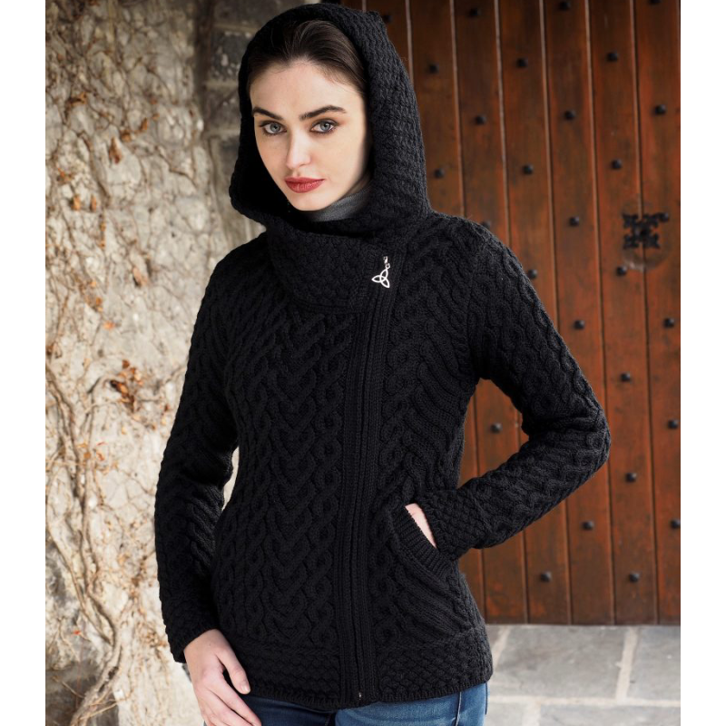 Aran Side Zip Hooded Cardigan for Women - Soft Knit Sweater with Pockets (3 Colors) - Perfect for Fall Layering & Casual Outfits