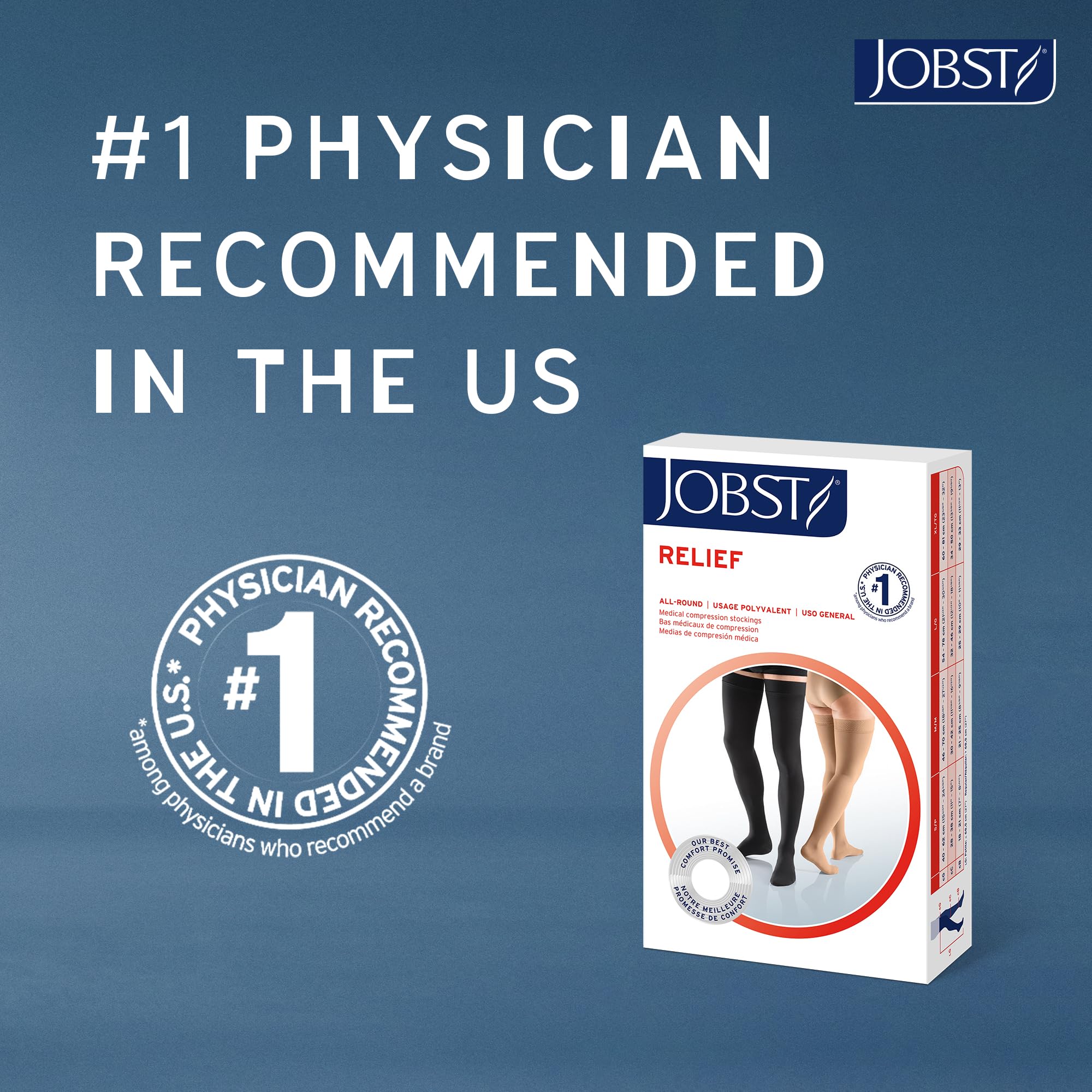 JOBST Relief Graduated Compression Stockings 20-30mmHg - Comfortable Unisex Medical Socks for Circulation - Open Toe Beige Medium - Ideal for Travel, Pregnancy & Varicose Vein Relief