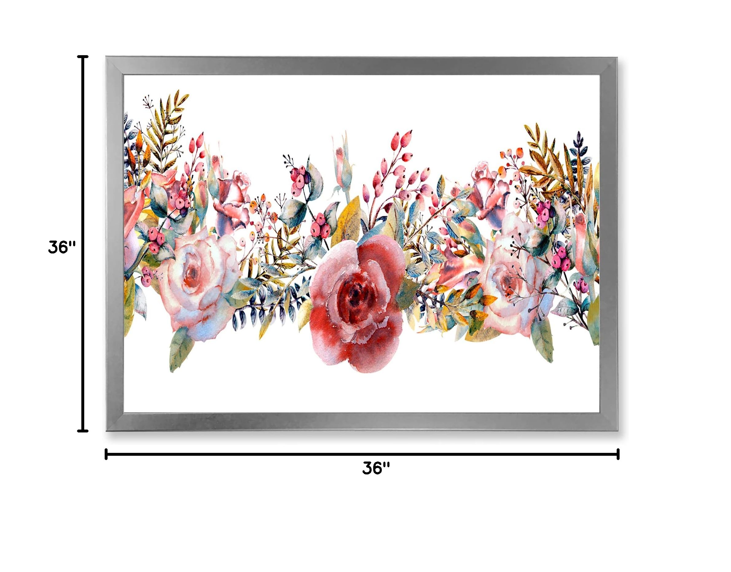 Farmhouse Framed Wall Art with Pink Roses and Wildflowers - Perfect for Living Room, Bedroom & Home Decor