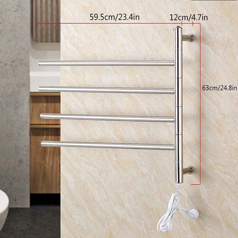 Premium Stainless Steel Towel Warmer for Bathroom - Wall Mounted, Hardwired & Plug-in 4-Bar Heated Towel Rack with Timer (51W, Silver) - Perfect for Spa, Luxury Hotels & Cozy Home Bathrooms