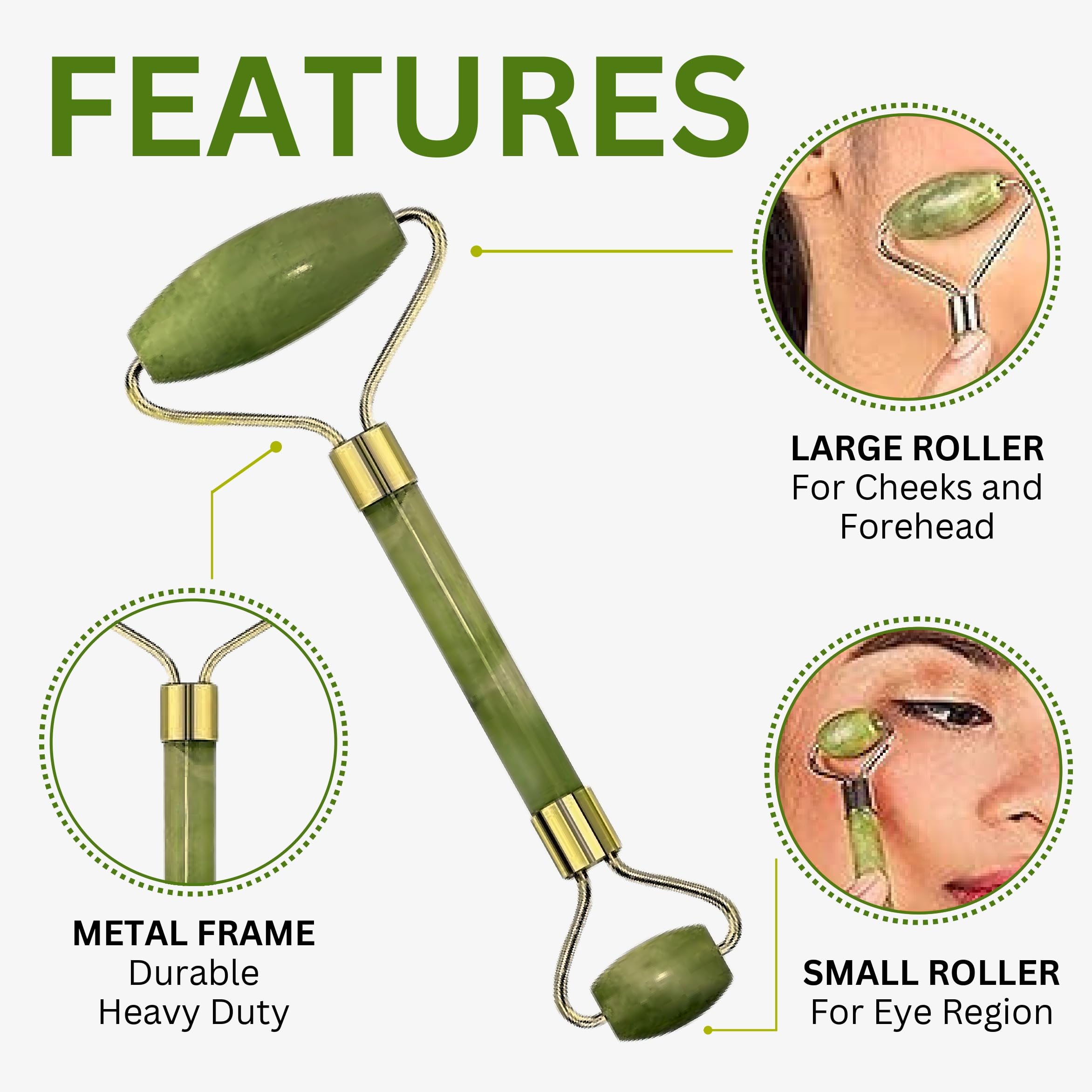 Organic Green Quartz Jade Roller for Women & Men – Face Massage Tool to Reduce Wrinkles, Puffiness & Stress | Natural Skincare for Glowing Skin | Use for Eyes, Jaw, Neck & Facial Acupressure Therapy | Perfect for Morning Routine, Spa Day & Self-Care Relaxation