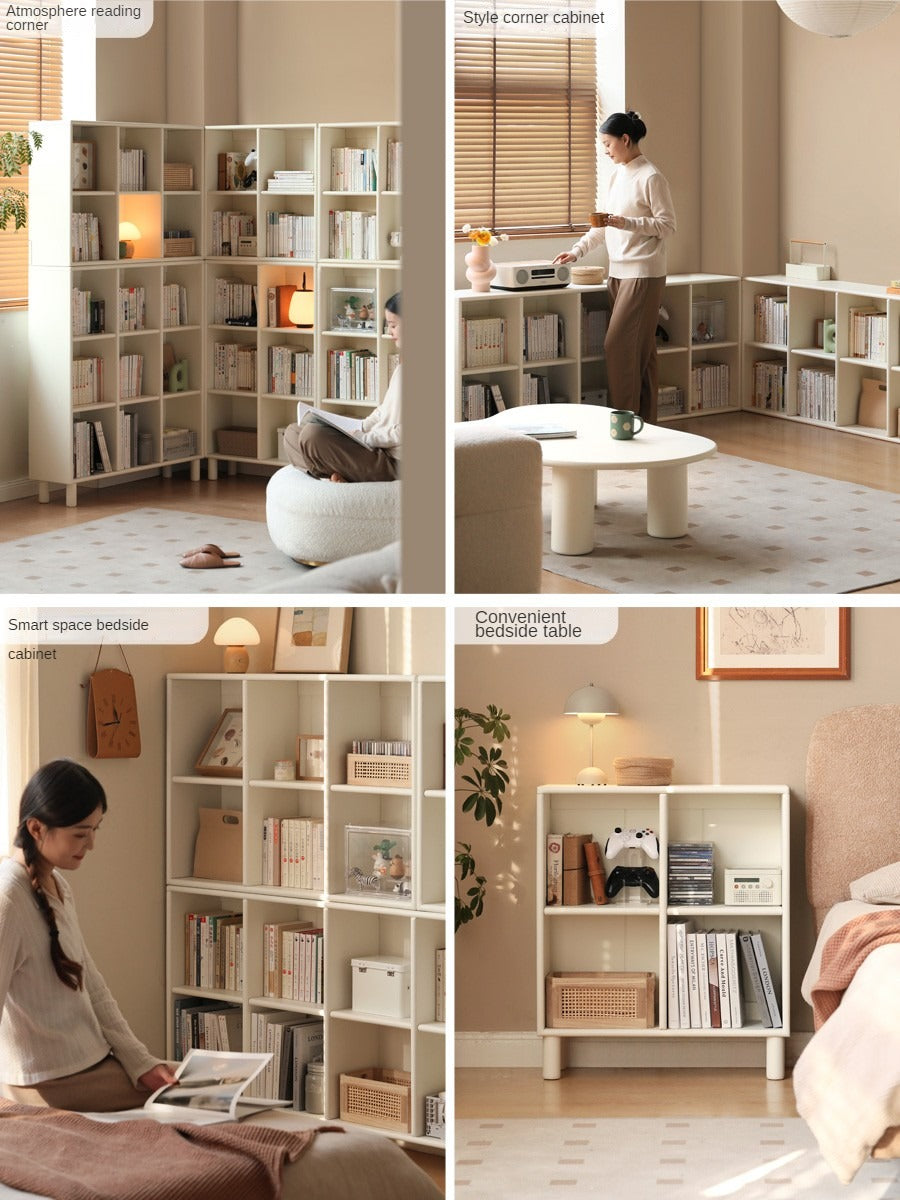 Poplar Solid Wood Bookcase - Free Combination Cream Style Bookshelf for Living Room, Bedroom & Office Storage