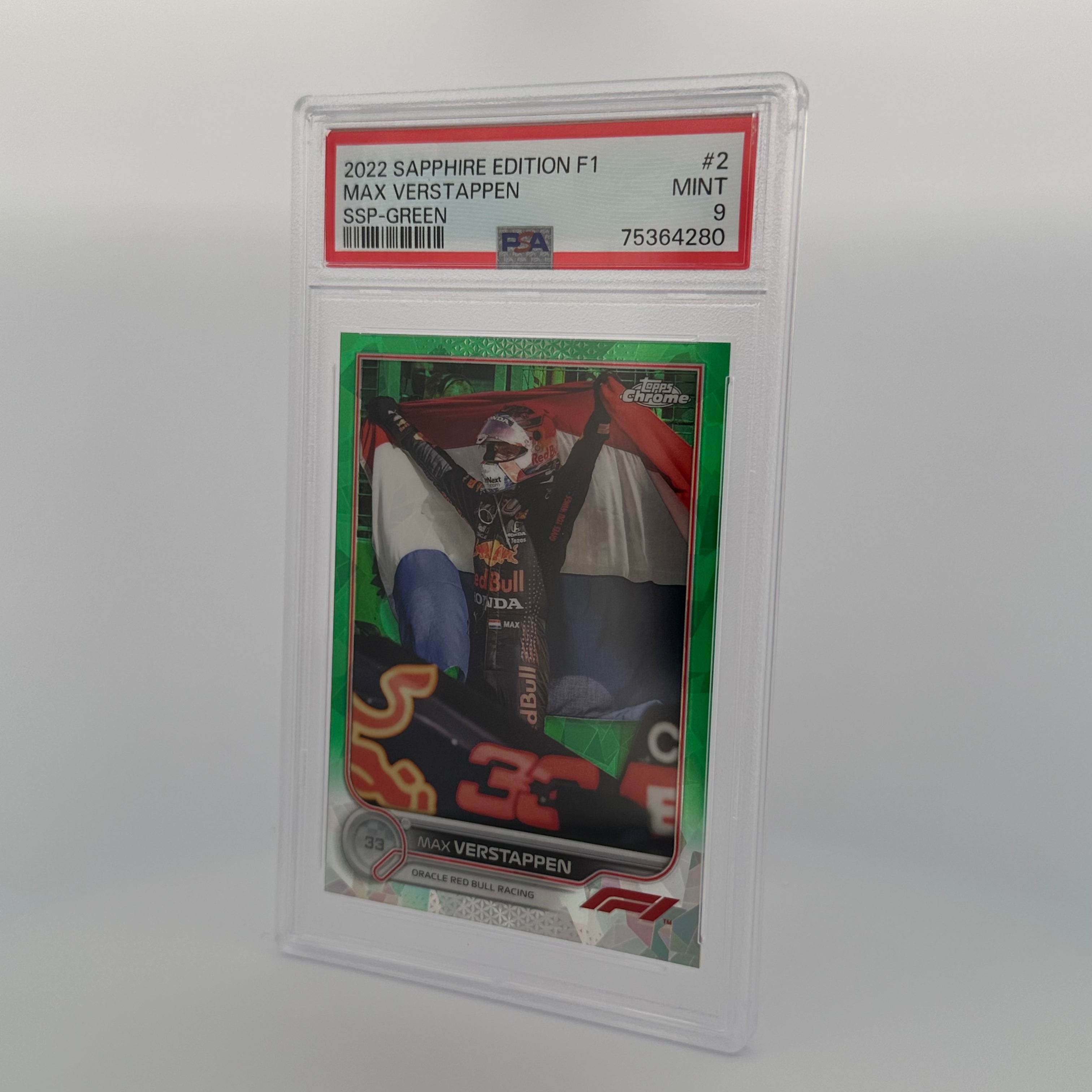 PSA 9 Graded MAX VERSTAPPEN #2 SSP Green Sapphire Edition 38/75 - Rare Trading Card for Collectors & F1 Racing Fans - Perfect for Display, Investment & Memorabilia Collections