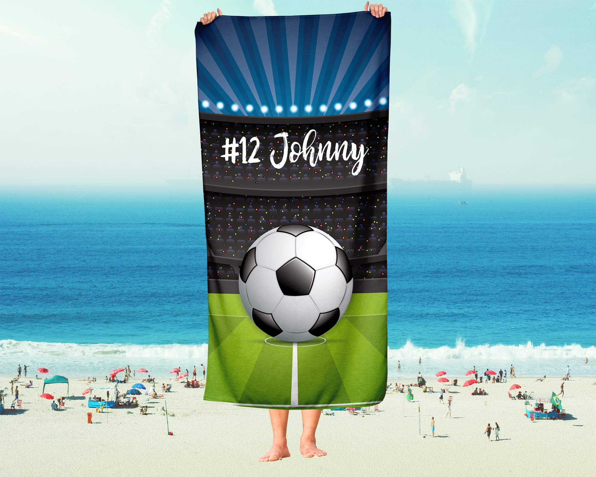 Custom Soccer Themed Towel for Kids - Personalized Travel, Beach, Pool & Bath Towel Set for Boys & Girls | Soft Absorbent Soccer Ball Design for Toddlers & Adults | Perfect for Sports Events, Swimming & Backyard Fun