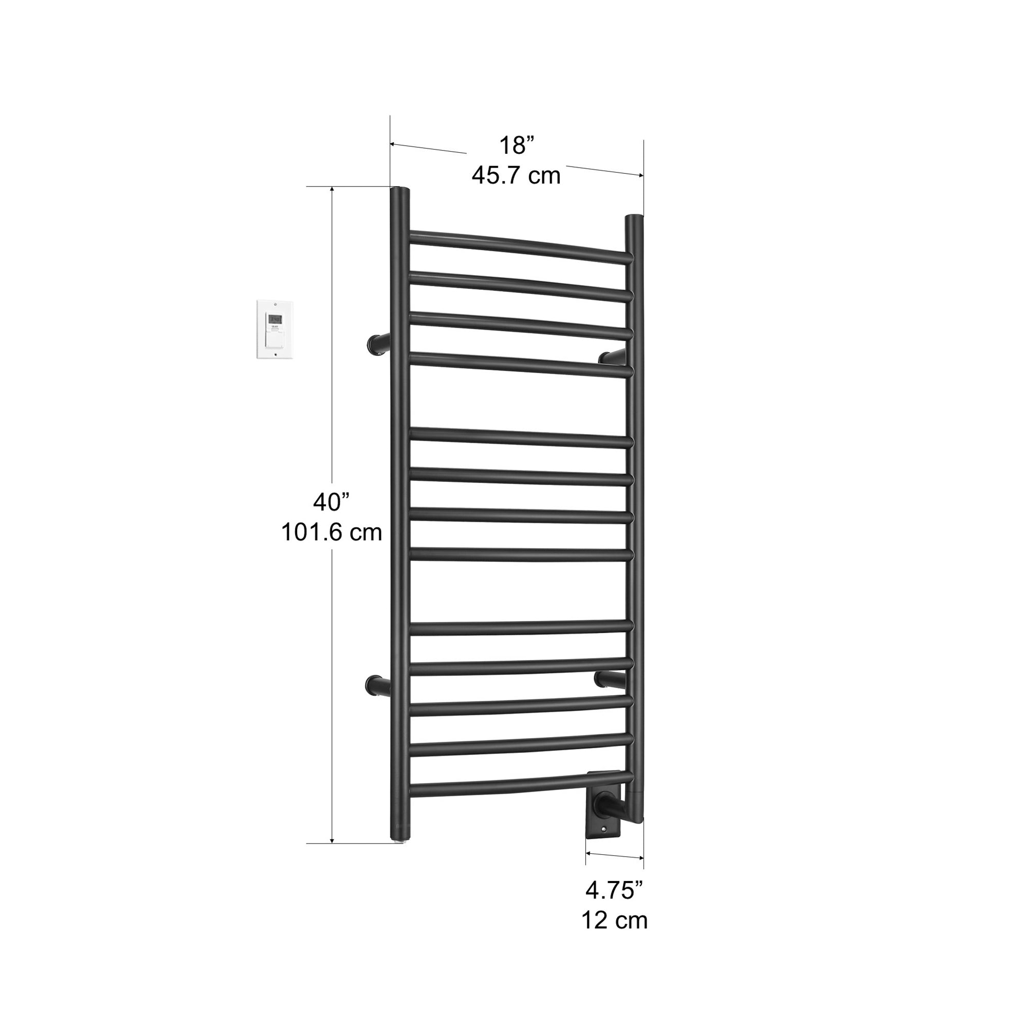 40 Inch Matte Black Hardwired Electric Towel Warmer & Drying Rack with Wall Timer - Bathroom Luxury Heated Towel Rack for Spa, Hotel & Home Use