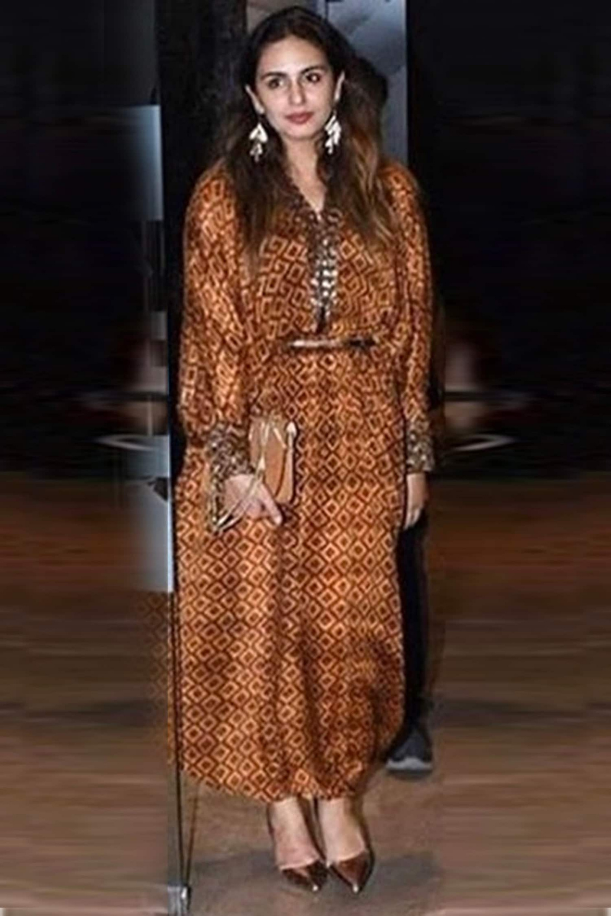 Beige Brown Basket Weave Print Pleated Kaftan with Embroidered Belt - Elegant Boho Chic Dress for Women | Perfect for Beach Vacations, Summer Parties & Casual Outings