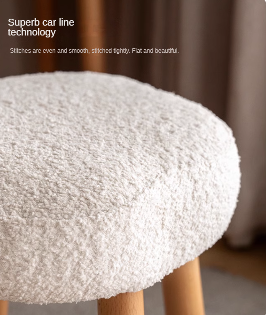 Nordic Style Solid Wood Makeup Stool - Beech & Birch with Lamb Velvet Cloud Cushion for Vanity, Dressing Table, and Bedroom Decor