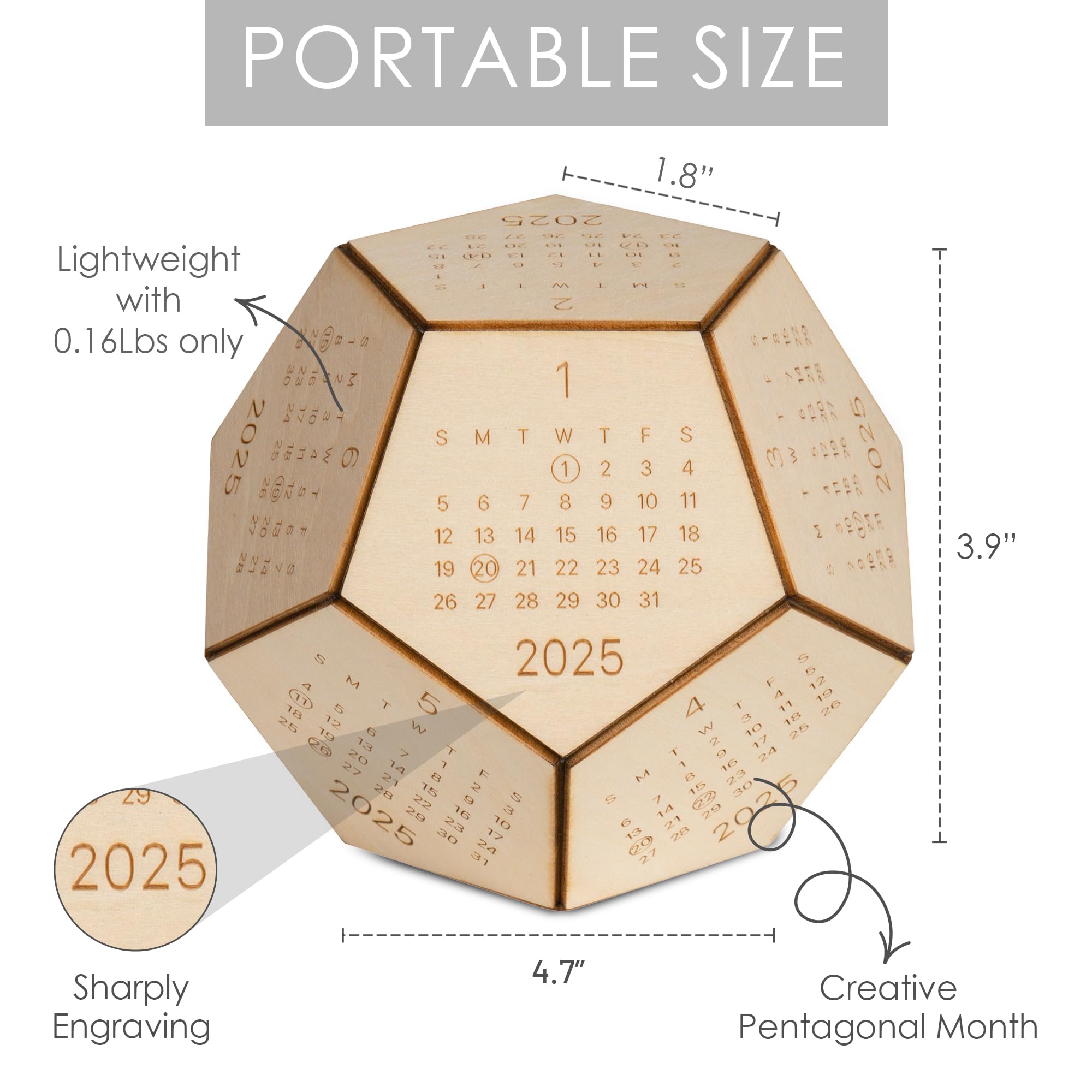 2025 Wooden Dodecahedron Desk Calendar - Unique D&D Gifts for Men, Funny Office & Coworker Gifts, Creative Desk Accessories for Boss, Employee & White Elephant Exchange - Perfect for Gaming Enthusiasts & Office Decor