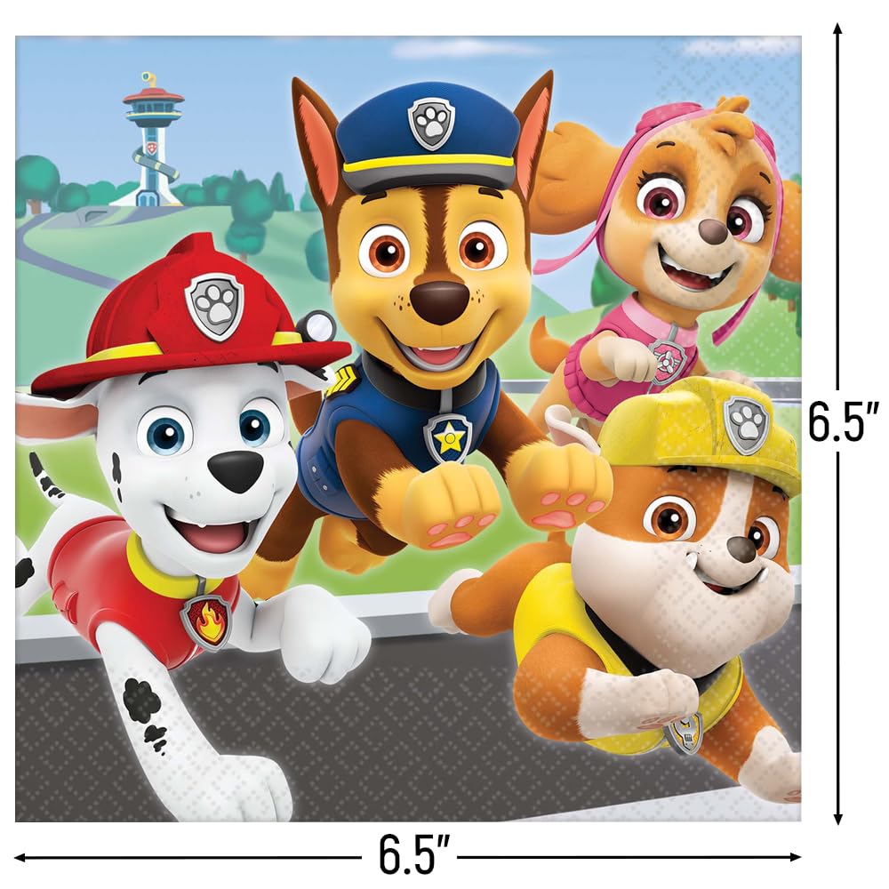 Paw Patrol Adventures Luncheon Napkins, 6.5 Inch, 16-Pack, Multicolor Party Napkins for Kids Birthday, Themed Events, Baby Showers & Family Gatherings - Fun Tableware for Paw Patrol Fans