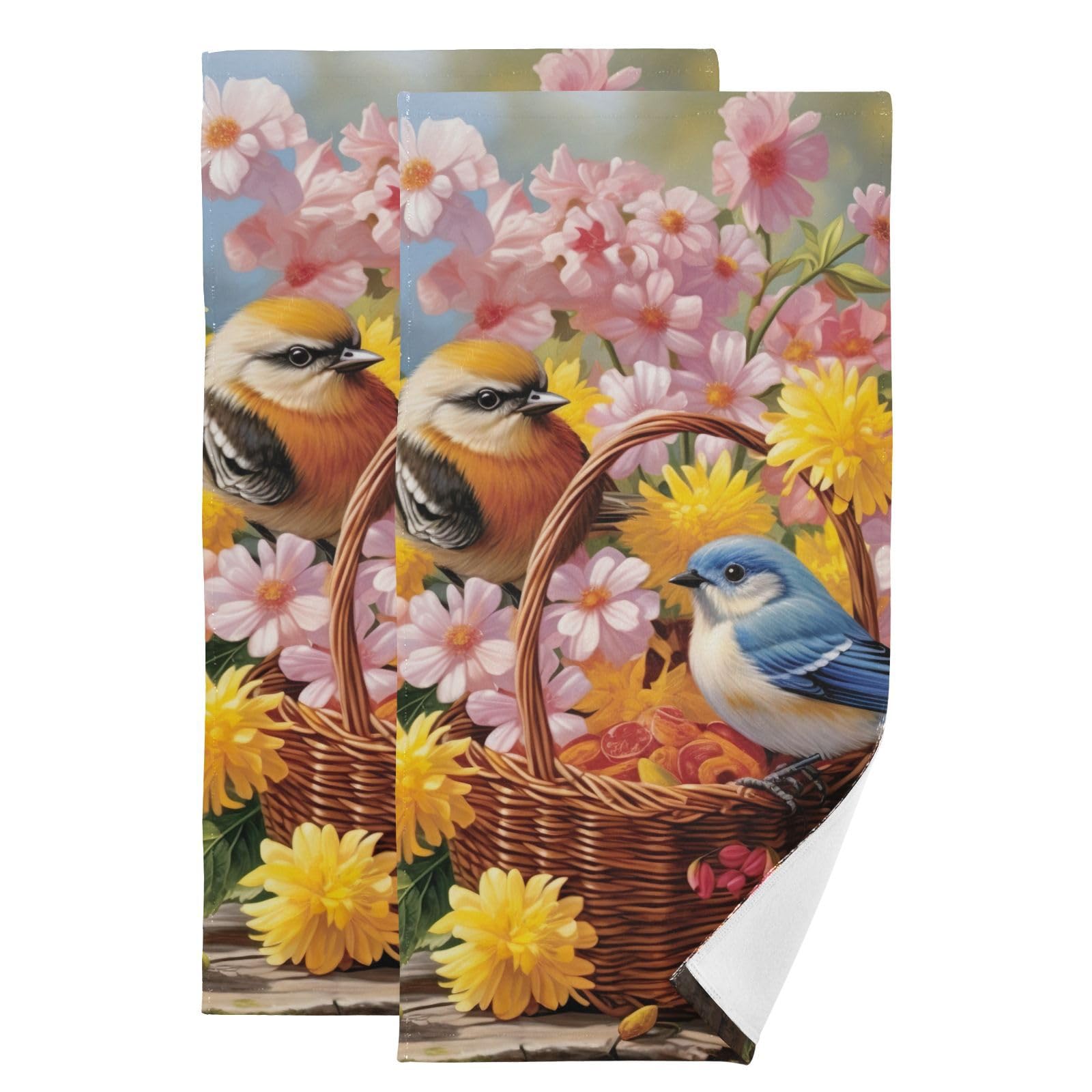 Soft Floral Spring Bird Bath Towels Set of 2 - Absorbent Hand & Wash Cloths for Bathroom, Kitchen, Beach & Shower - Perfect for Home Decor, Spa Days & Coastal Living