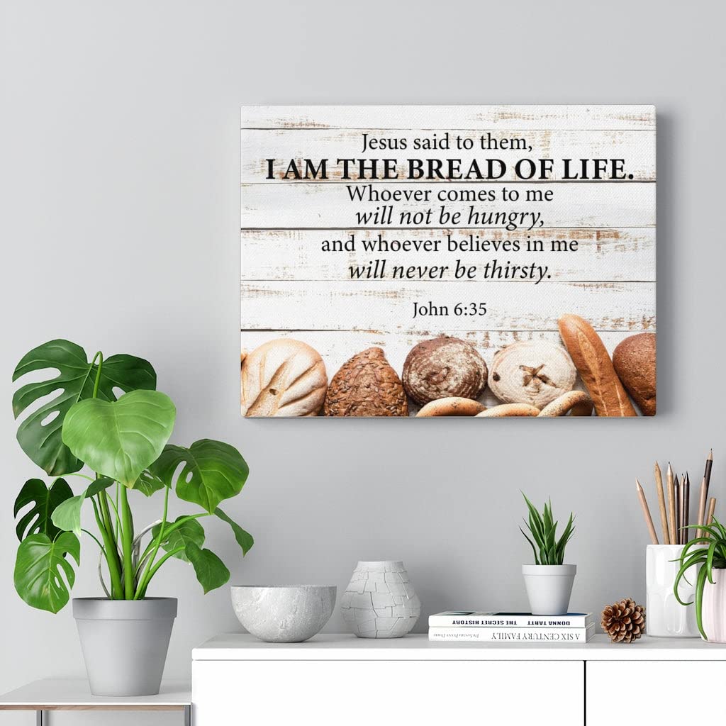 John 6:35 I Am The Bread of Life Bible Verse Canvas - Christian Wall Art for Home Decor, Church & Office - Inspirational Scripture Gift for Weddings, Baptisms & Religious Occasions