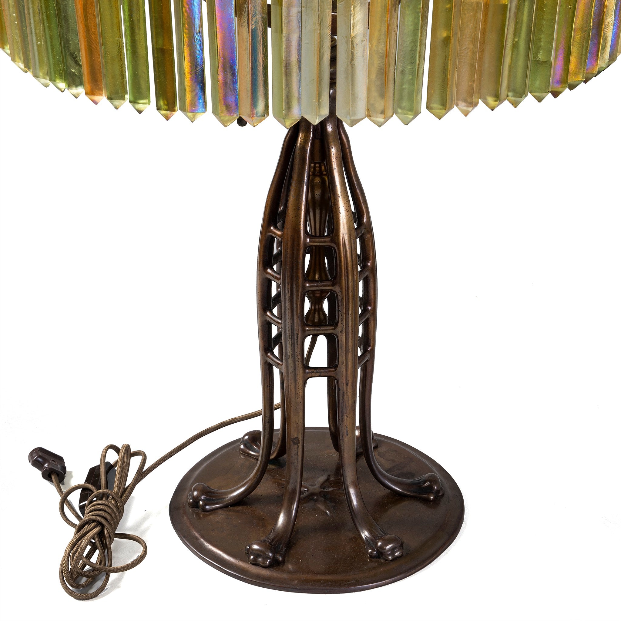 Tiffany Studios New York Jeweled Prism Table Lamp - Antique Stained Glass Lamp for Home Decor, Living Room, Bedroom & Office Lighting