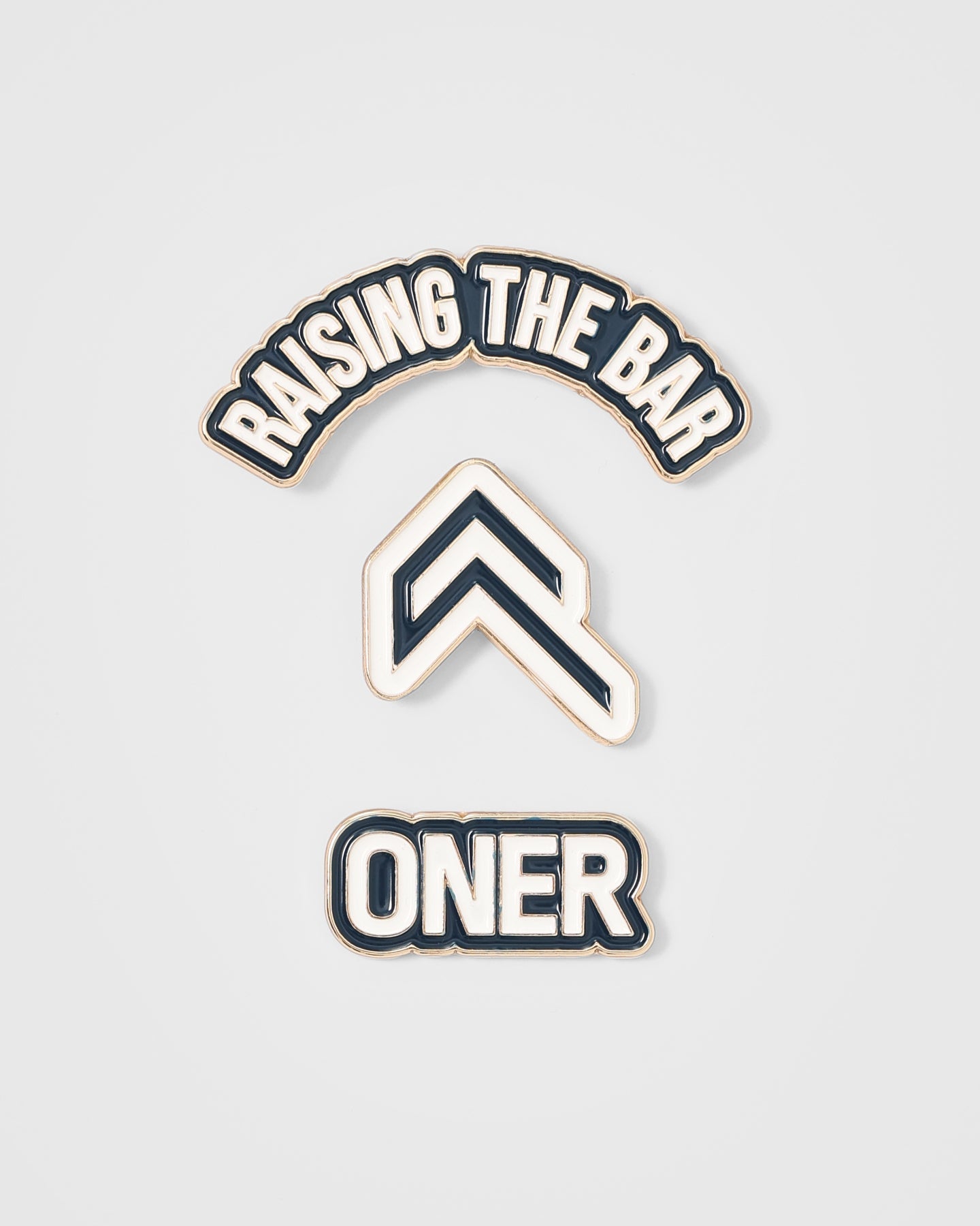 Raising The Bar Enamel Pins 3 Pack - Oil Blue & Off White Lapel Pins for Backpacks, Jackets & Denim - Motivational Gift for Students & Professionals