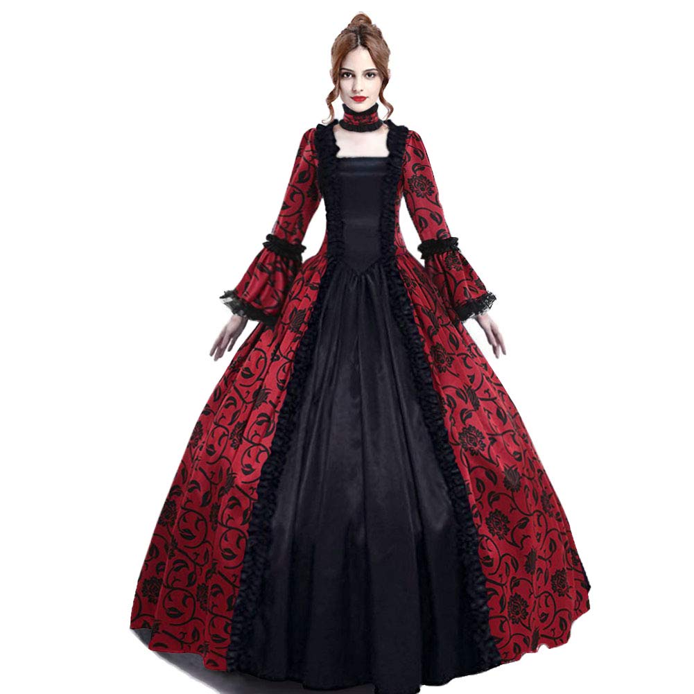 Medieval Queen Victorian Gothic Lace Ball Gown with Bell Sleeves - Renaissance Masquerade Vampire Costume for Halloween, Cosplay & Themed Parties