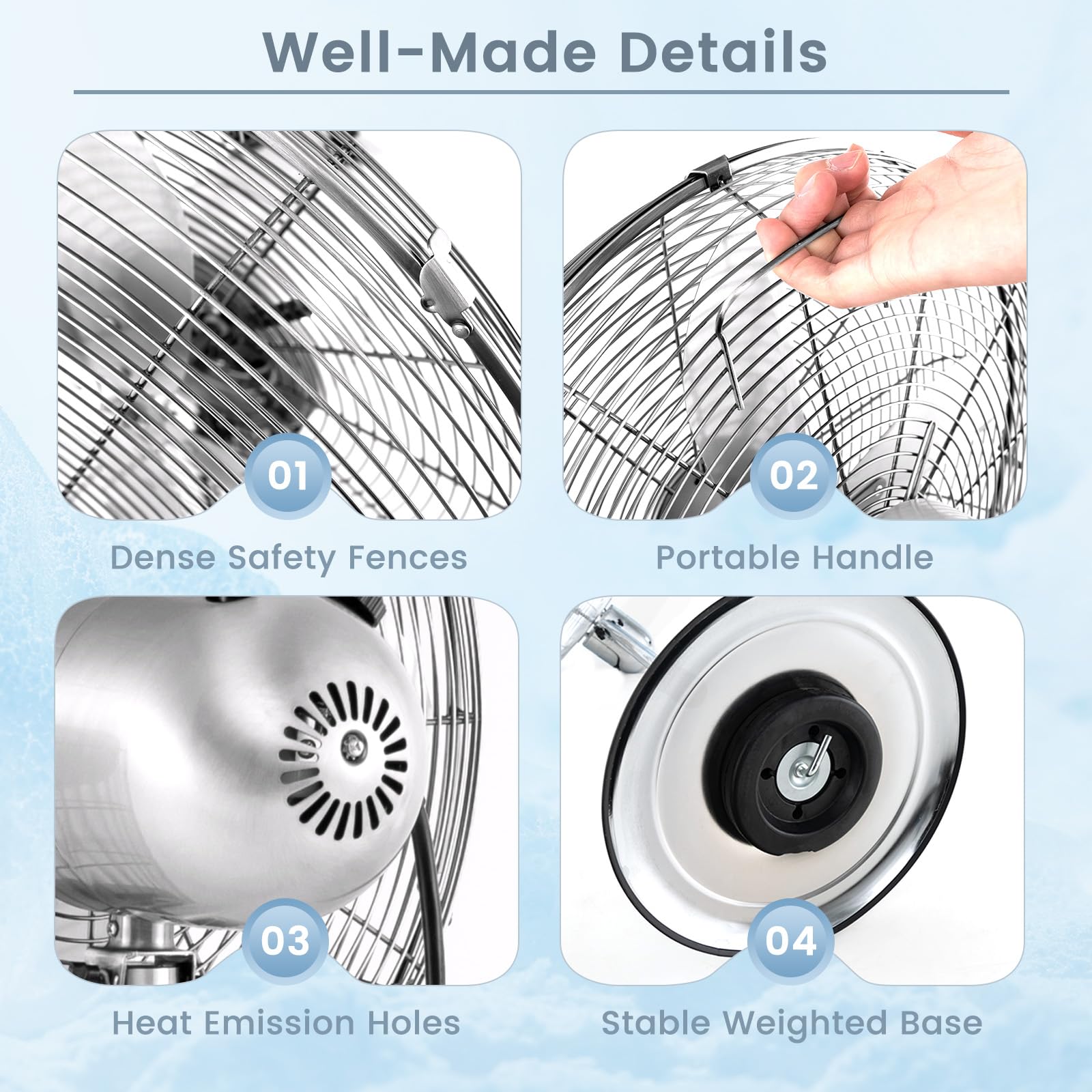 COSTWAY 16-inch High Velocity Metal Pedestal Fan - Quiet Standing Fan with 75° Oscillation, 3 Speed Settings & Height Adjustable Design - 4 Blade Floor Fan for Bedroom, Home Office & Shop (Silver) | Perfect for Cooling Large Rooms & Workspaces