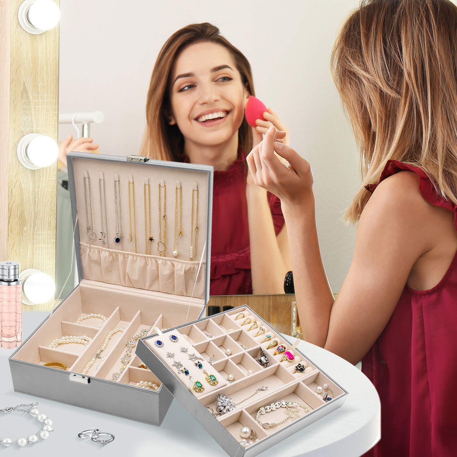 ProCase 6-Layer Large Jewelry Organizer Box for Women - Elegant Storage Case for Necklaces, Rings, Earrings & Bracelets - Perfect Gift for Girlfriend, Wife, Daughter (Home, Travel, Vanity Organizer)