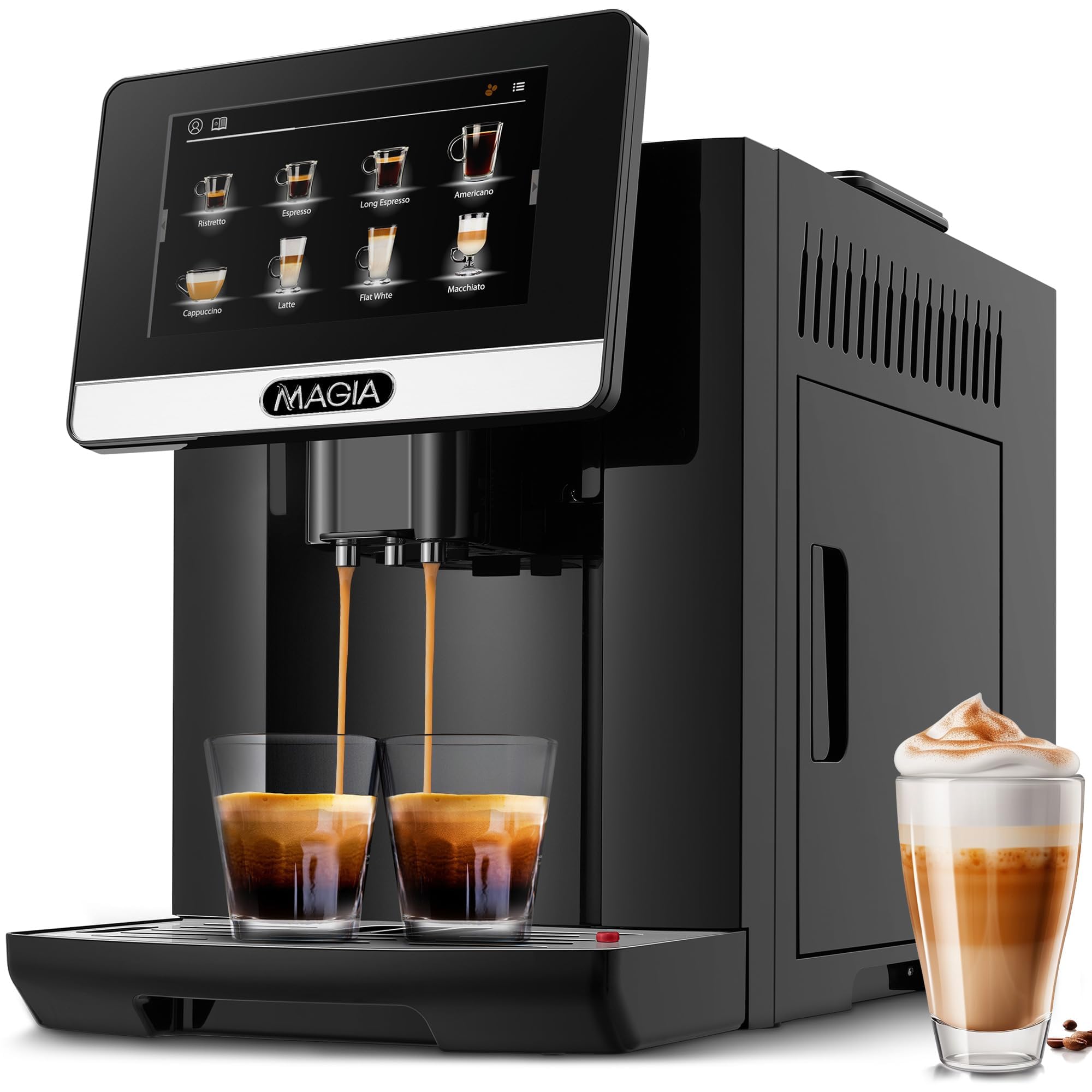 Zulay Magia Fully Automatic Espresso Machine with Built-in Grinder - 19 Customizable Coffee Settings - Self-Cleaning System - Milk Frother for Latte, Cappuccino & Macchiato - Silver | Perfect for Home Baristas & Coffee Shops