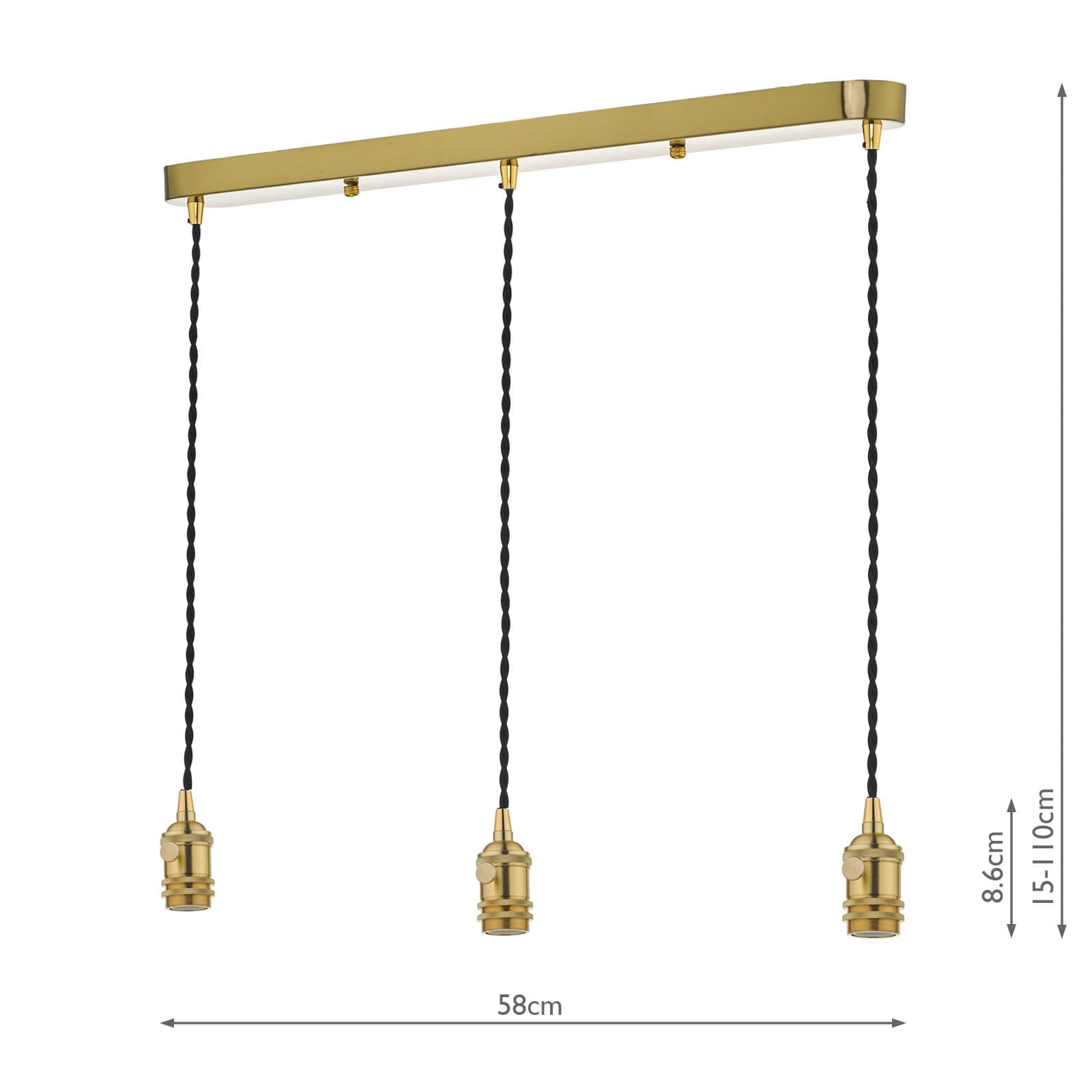 3-Light Pendant Lighting Fixture - Brass Finish with Black Cord - Perfect for Kitchen Island, Dining Room, or Bedroom Lighting