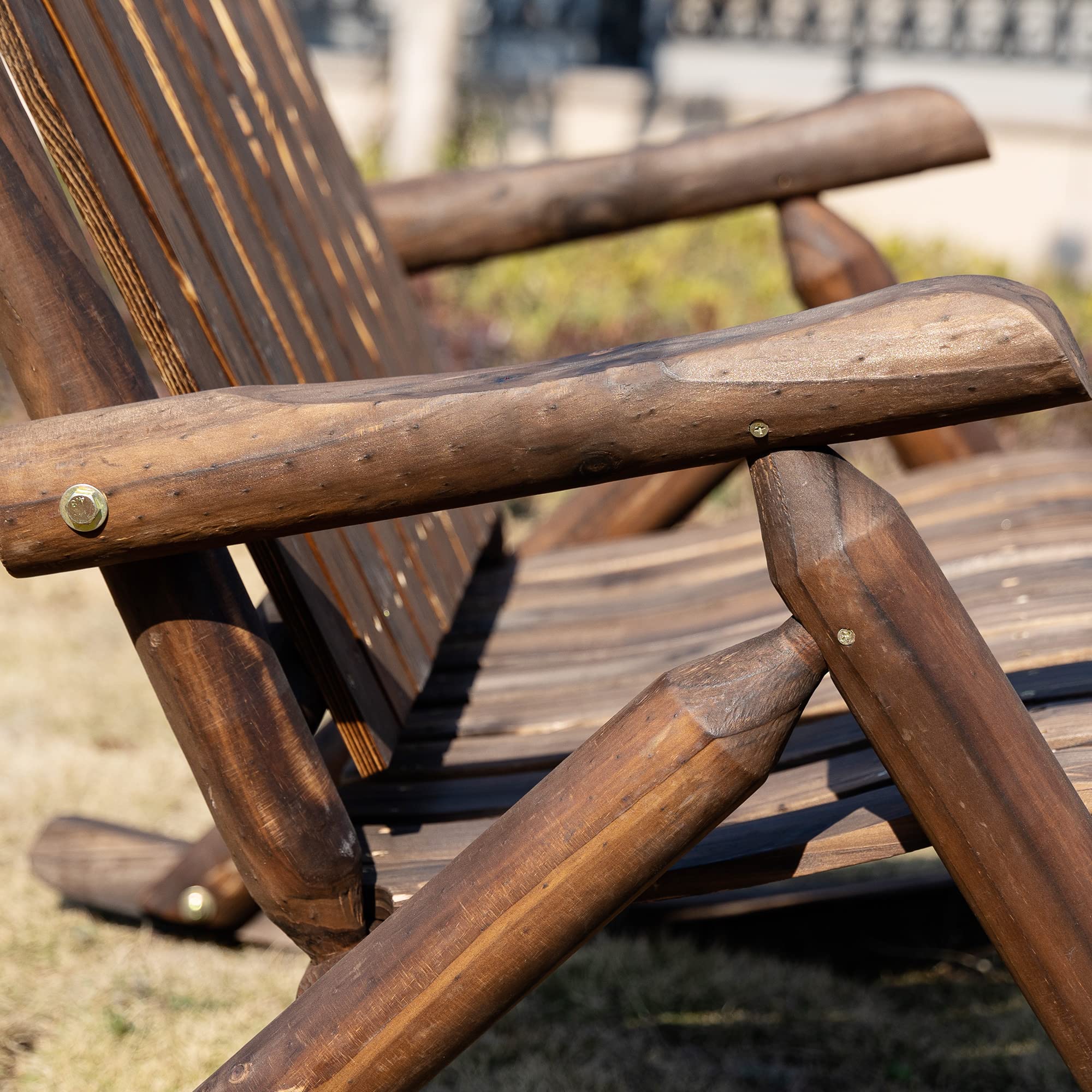 Outsunny Double-Person Outdoor Wooden Rocking Chair - Rustic High Back Adirondack Patio Chair with Slatted Seat & Backrest - Perfect for Backyard, Garden, Porch & Indoor Relaxation - Carbonized Finish for Durability