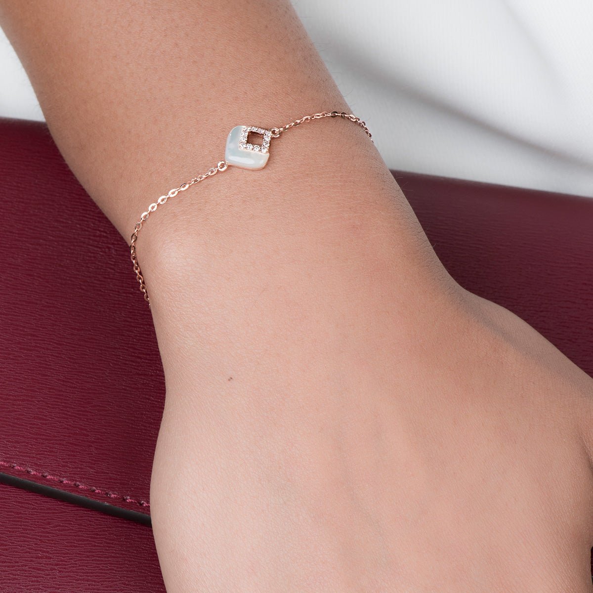 14K Rose Gold Mother of Pearl & Diamond Cutout Station Bracelet - Elegant Dainty Jewelry for Women, Perfect for Weddings, Parties & Everyday Wear